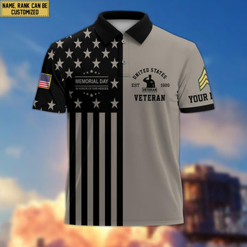 US Veteran Polo Shirt, Custom Name, Rank Gift For US Veteran VPVC200607