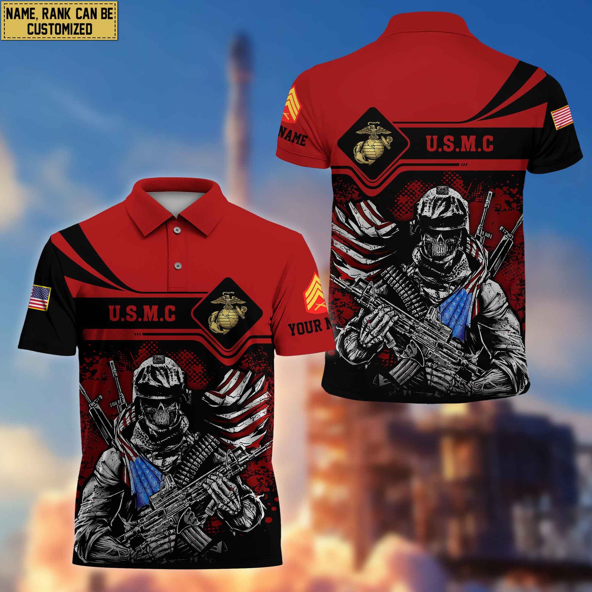USMC Veteran Polo Shirt, Custom Name, Rank For Marine Veteran VPVC200703