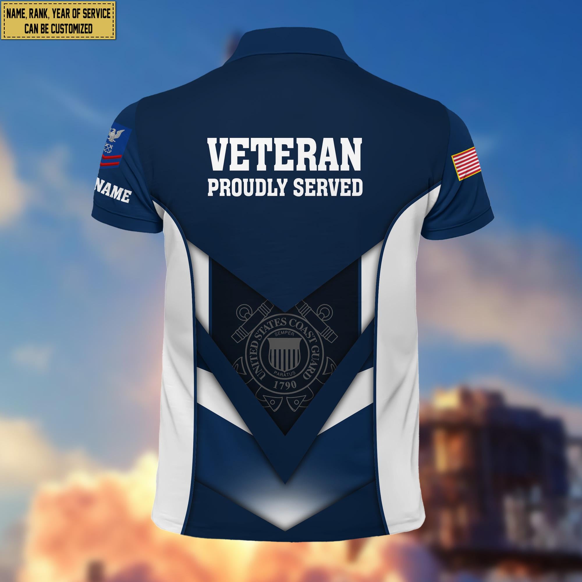 Customized USCG Veteran Polo Shirt, Gift for Grandpa Dad Husband, Gift for Coast Guard Veteran VPVC200805