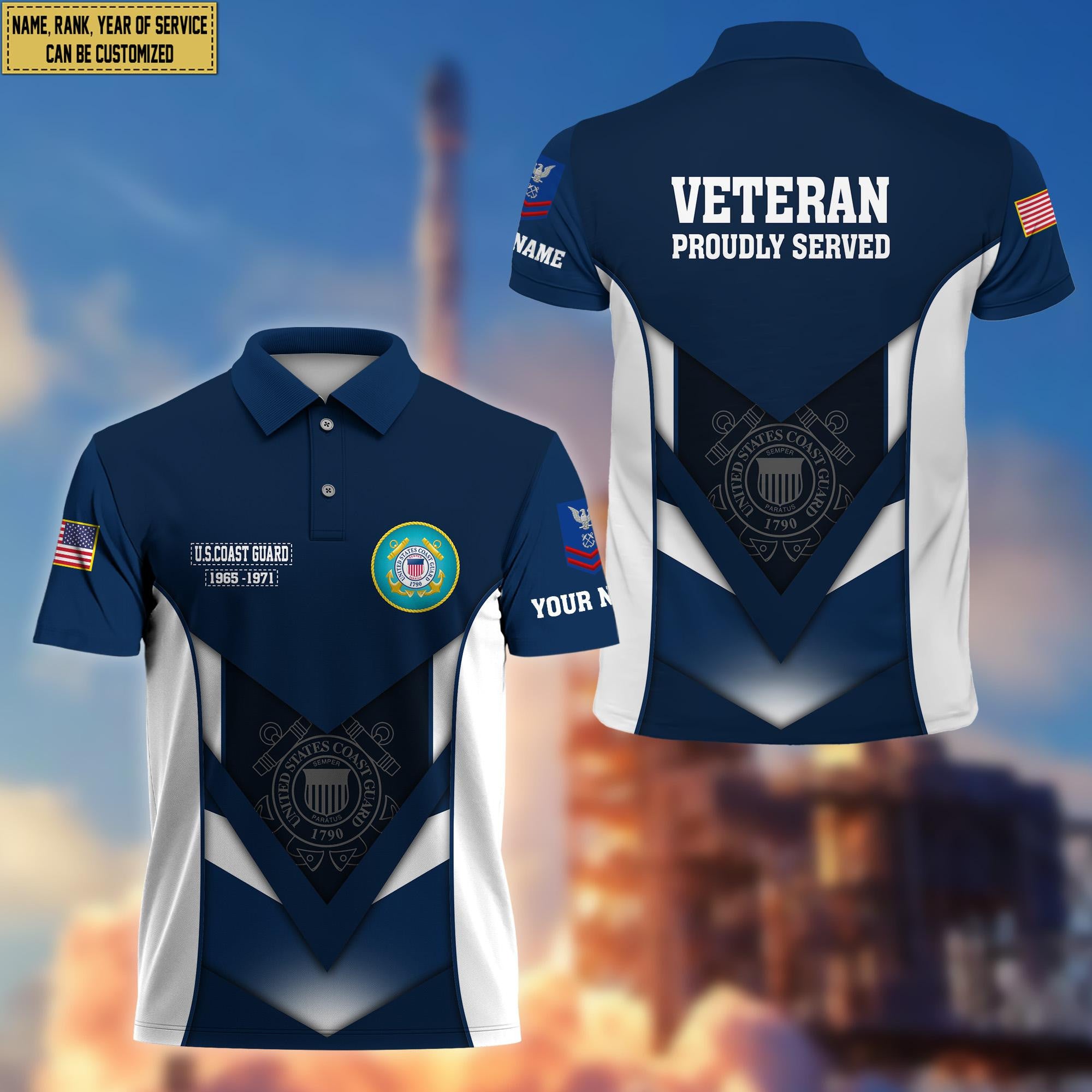 Customized USCG Veteran Polo Shirt, Gift for Grandpa Dad Husband, Gift for Coast Guard Veteran VPVC200805
