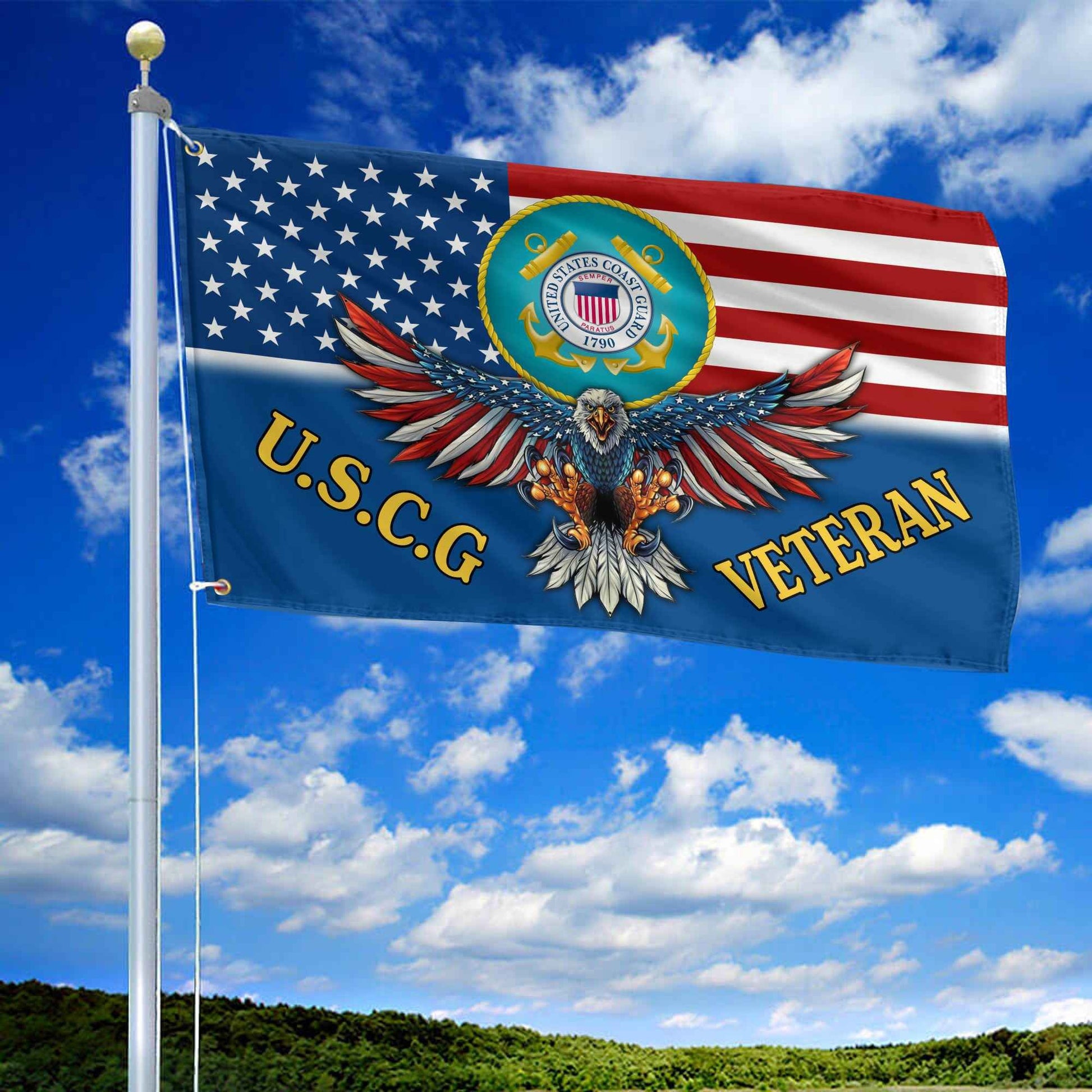Unique U.S.C.G Veteran Grommet Flag, Gift For Coast Guard Veteran VPVC104605
