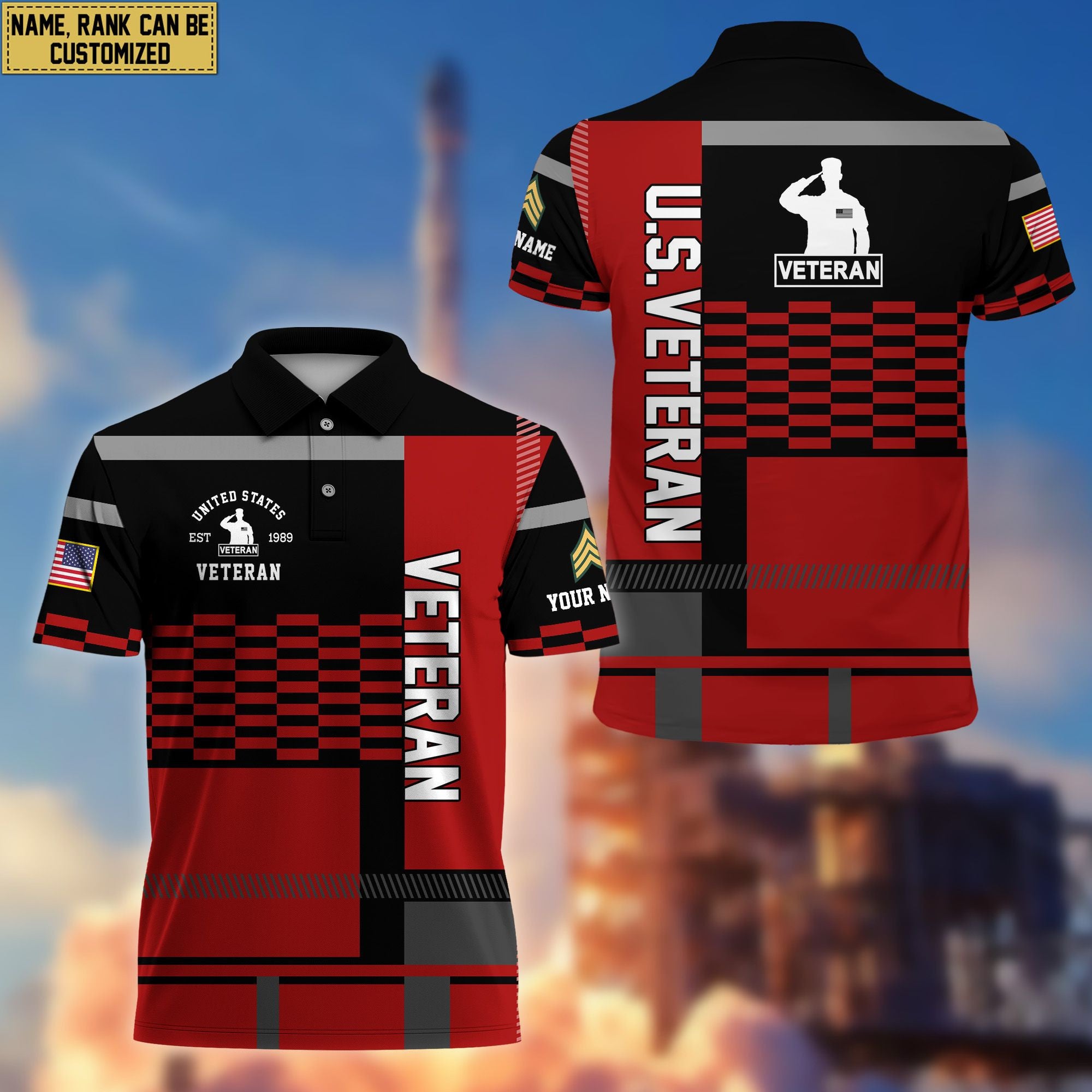 Premium Custom Name, Rank US Veteran Polo Shirt, Gift for US Veteran VPVC201007