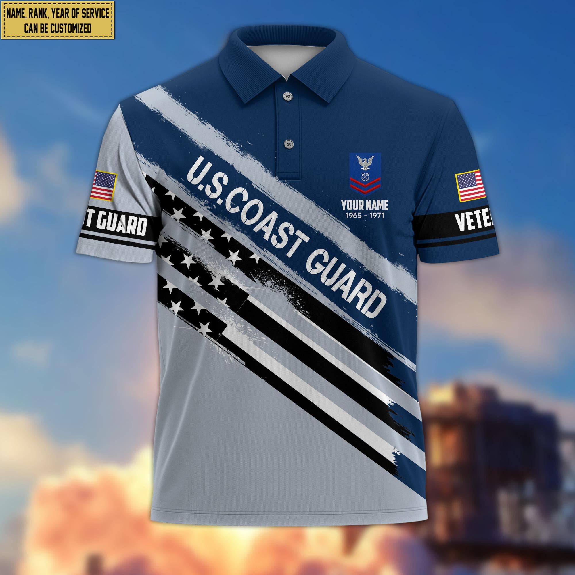 Premium Custom Name, Rank USCG Polo Shirt, Gift for Coast Guard Veteran VPVC201205