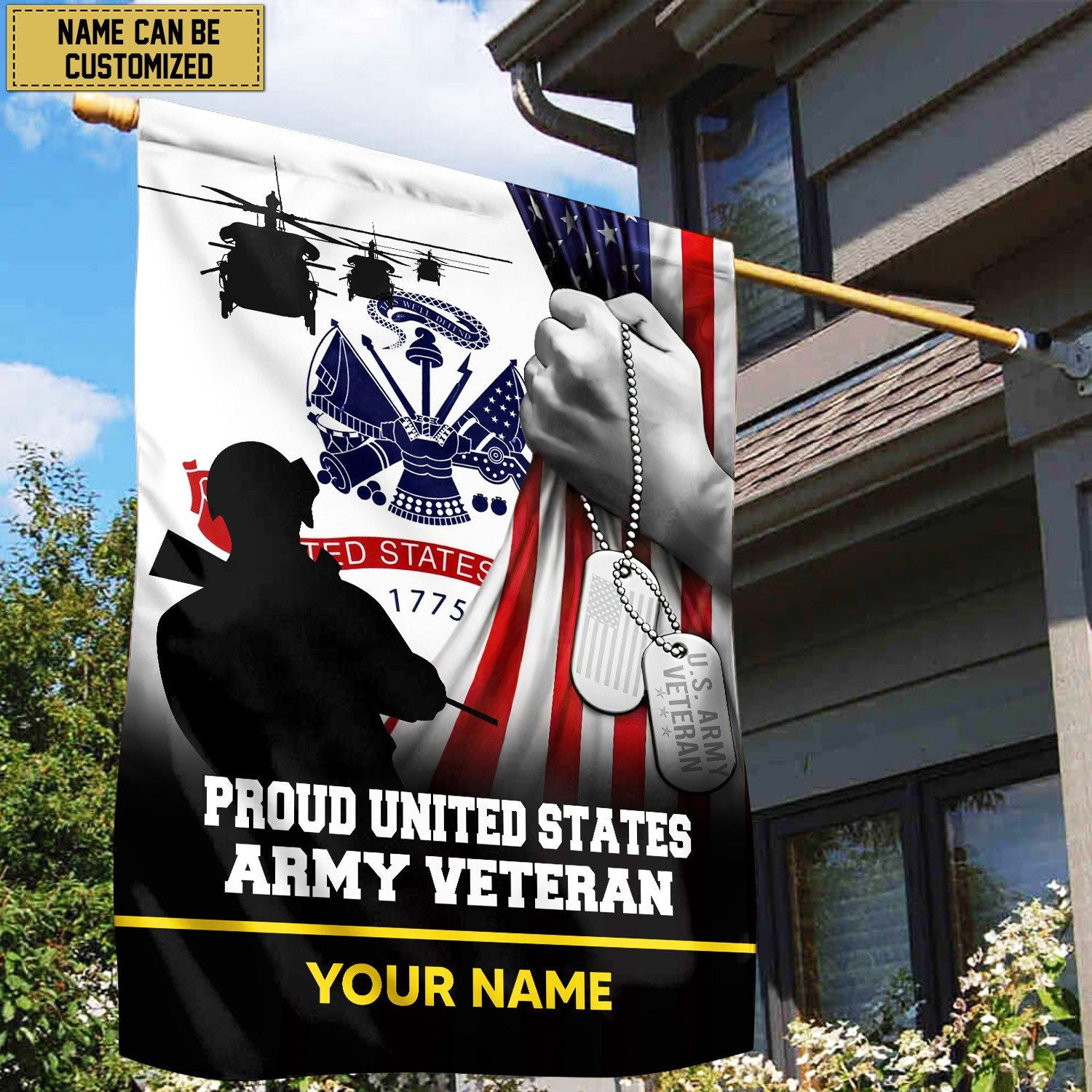 Premium US Army Veteran Custom Name American Flag, Gift For Army Veteran Garden Flag - House Flag VPVC103501