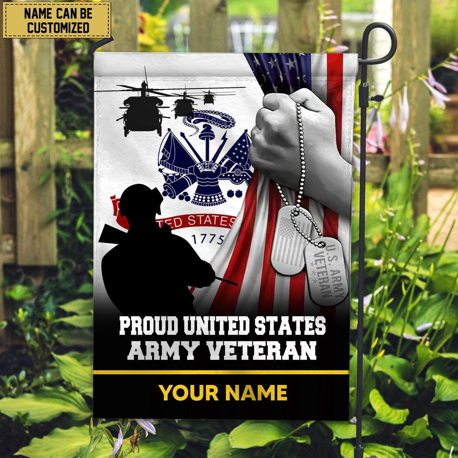 Premium US Army Veteran Custom Name American Flag, Gift For Army Veteran Garden Flag - House Flag VPVC103501