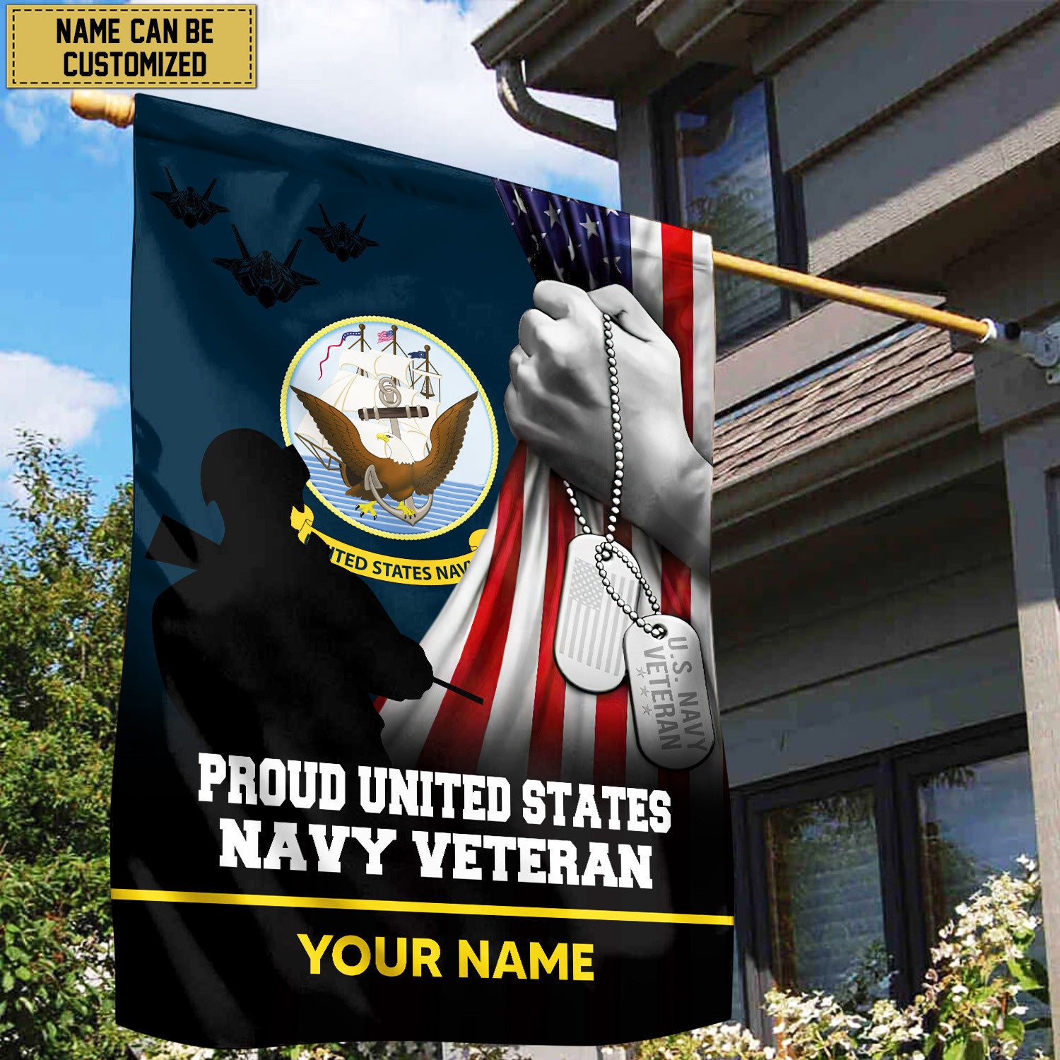 Premium US Navy Veteran Custom Name American Flag, Gift For Navy Veteran Garden Flag - House Flag VPVC103502