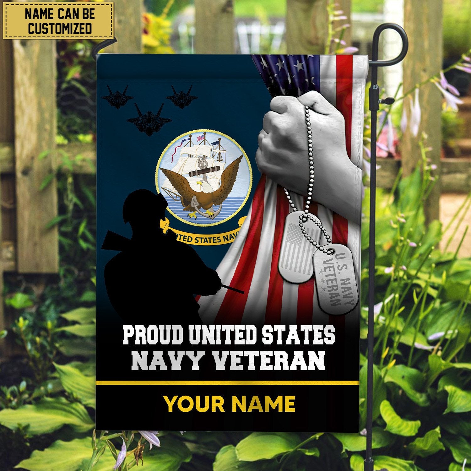 Premium US Navy Veteran Custom Name American Flag, Gift For Navy Veteran Garden Flag - House Flag VPVC103502