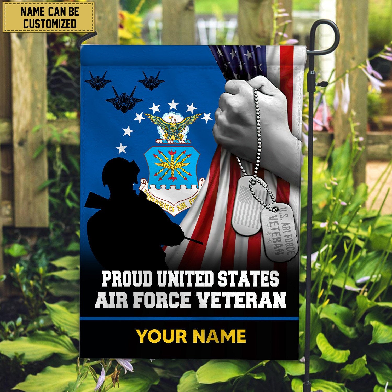 Premium USAF Veteran Custom Name American Flag, Gift For Air Force Veteran Garden Flag - House Flag VPVC103504