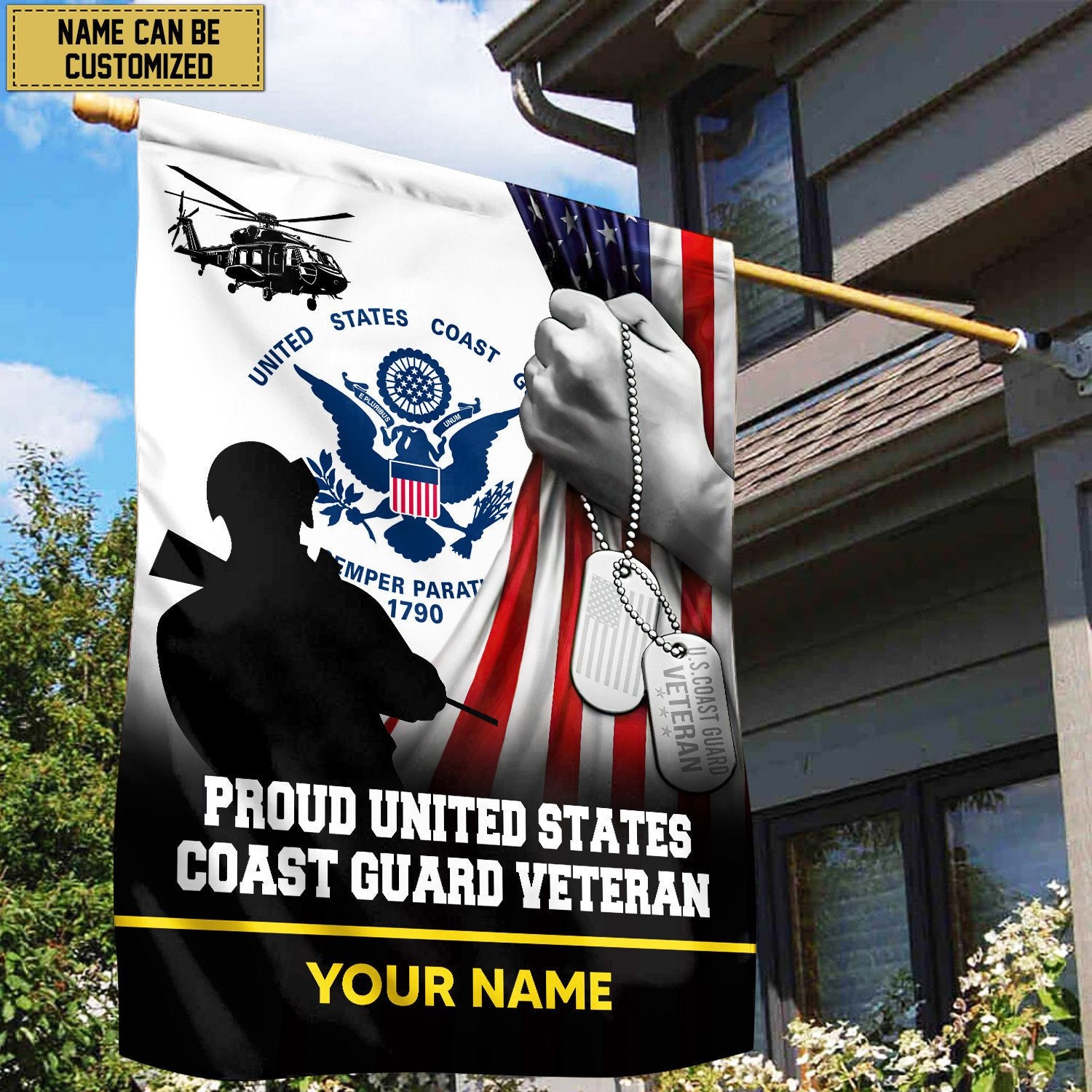 Premium USCG Veteran Custom Name American Flag, Gift For Coast Guard Veteran Garden Flag - House Flag VPVC103505
