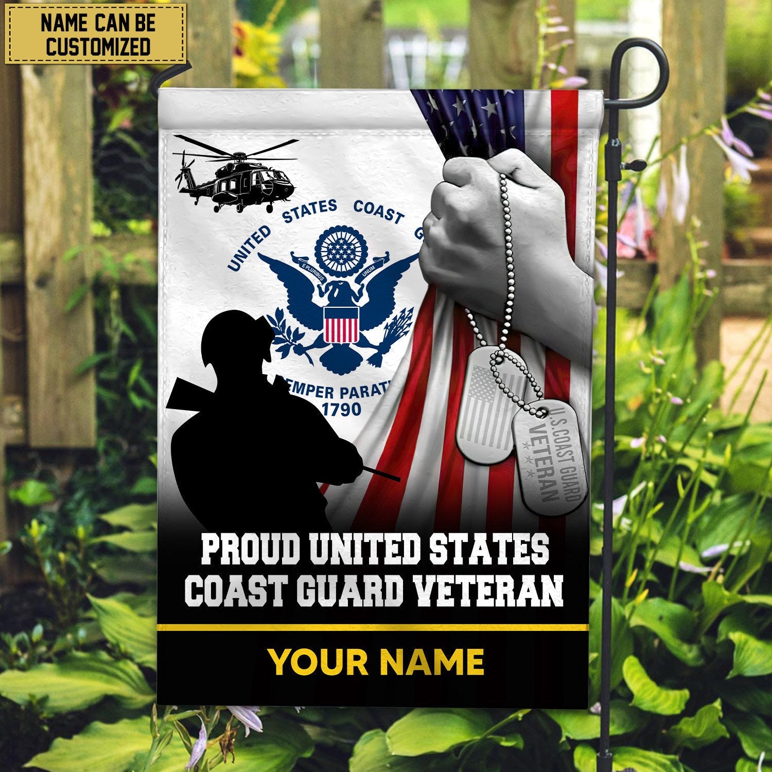 Premium USCG Veteran Custom Name American Flag, Gift For Coast Guard Veteran Garden Flag - House Flag VPVC103505