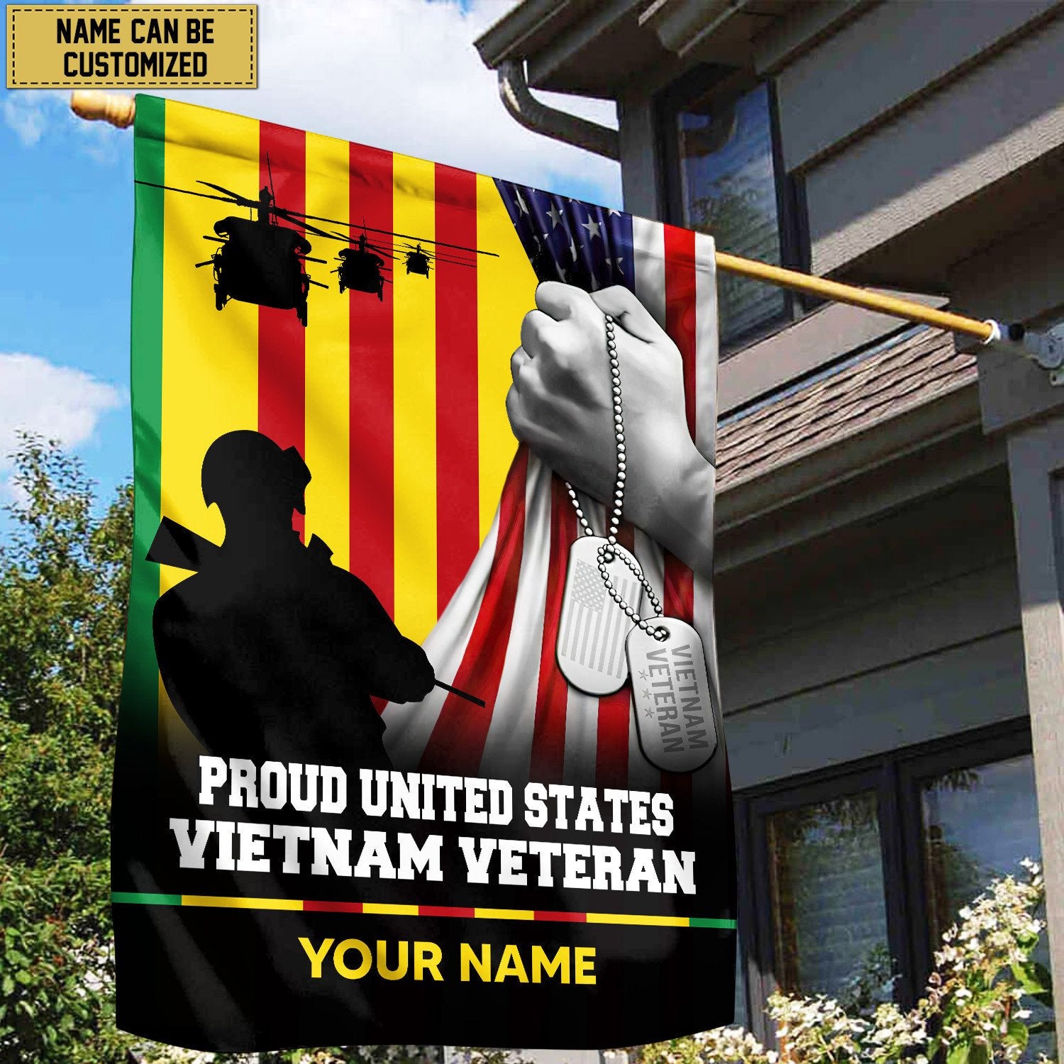 Premium Vietnam Veteran Custom Name American Flag, Gift For Vietnam Veteran Garden Flag - House Flag VPVC103506