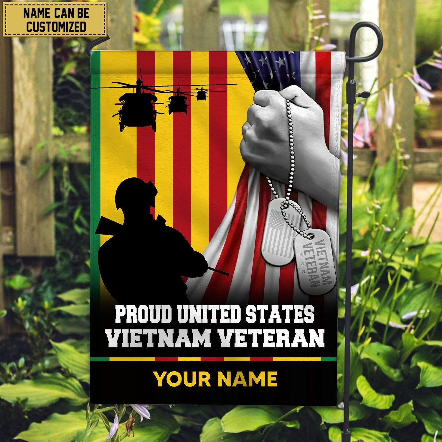 Premium Vietnam Veteran Custom Name American Flag, Gift For Vietnam Veteran Garden Flag - House Flag VPVC103506