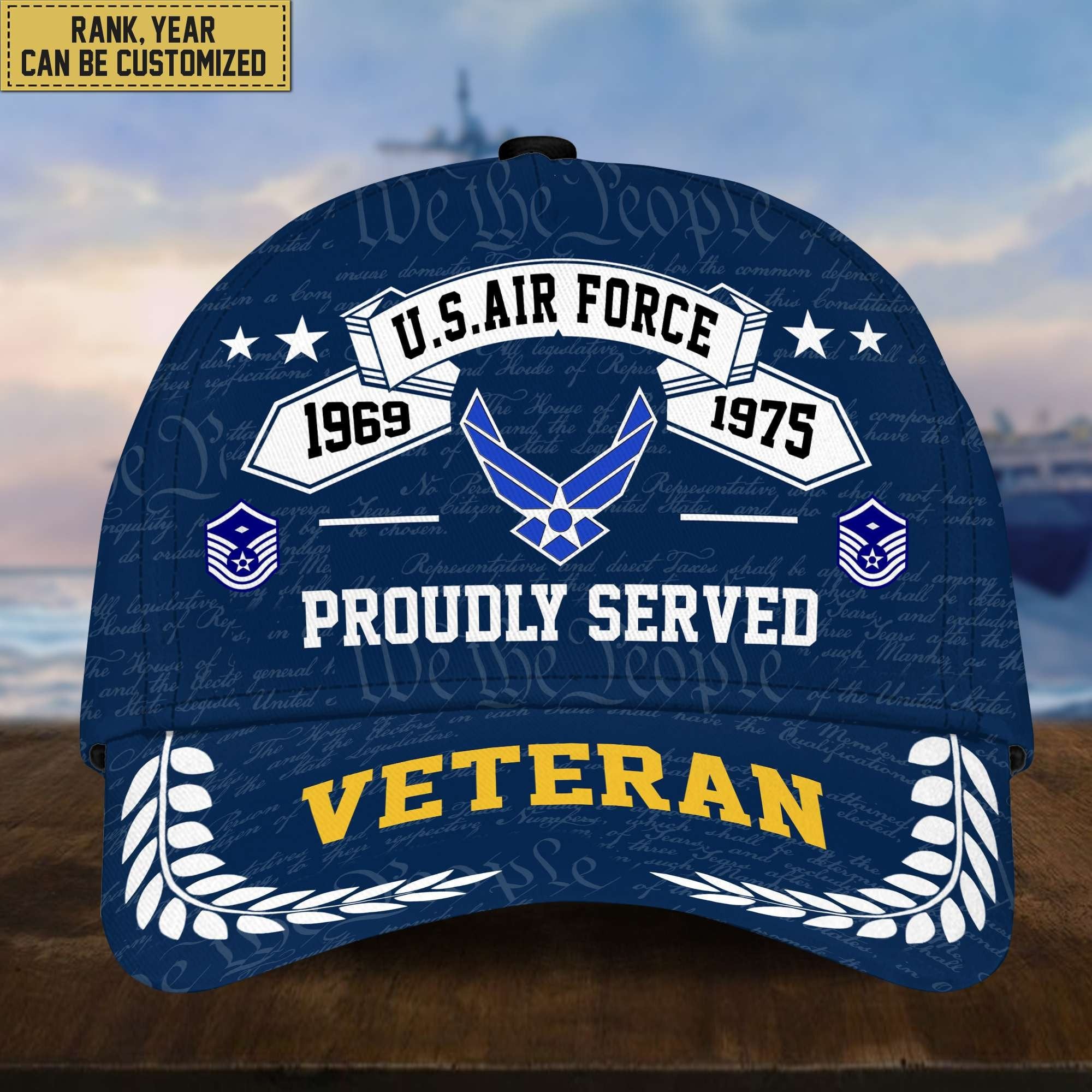 Premium US Veterans Cap, Custom Rank, Years Of Service, Gift For Veterans Day, Father's Day, Independence Day APVC040601