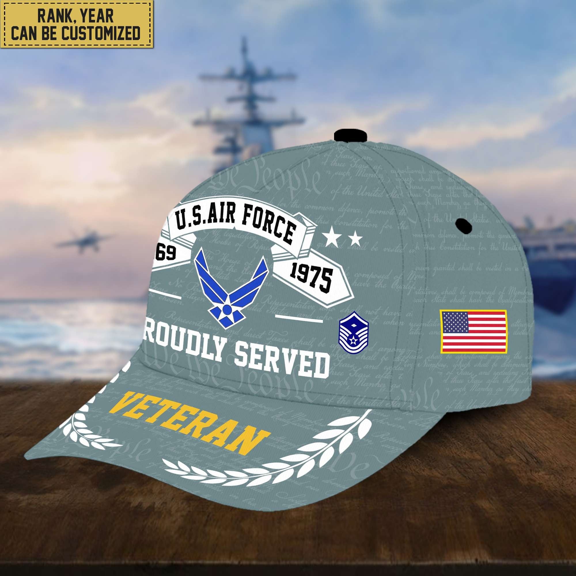Premium US Veterans Cap, Custom Rank, Years Of Service, Gift For Veterans Day, Father's Day, Independence Day APVC040601