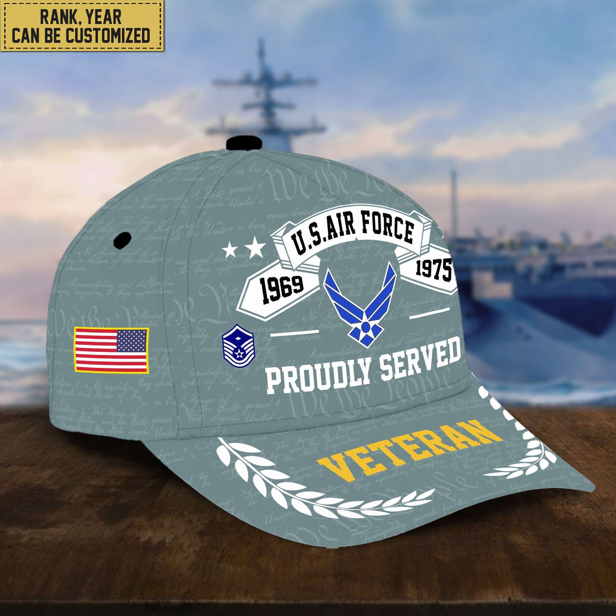 Premium US Veterans Cap, Custom Rank, Years Of Service, Gift For Veterans Day, Father's Day, Independence Day APVC040601