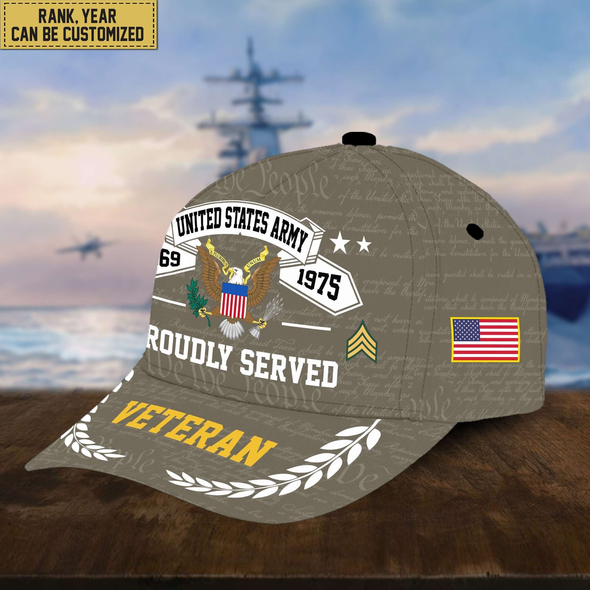 Premium US Veterans Cap, Custom Rank, Years Of Service, Gift For Veterans Day, Father's Day, Independence Day APVC040601