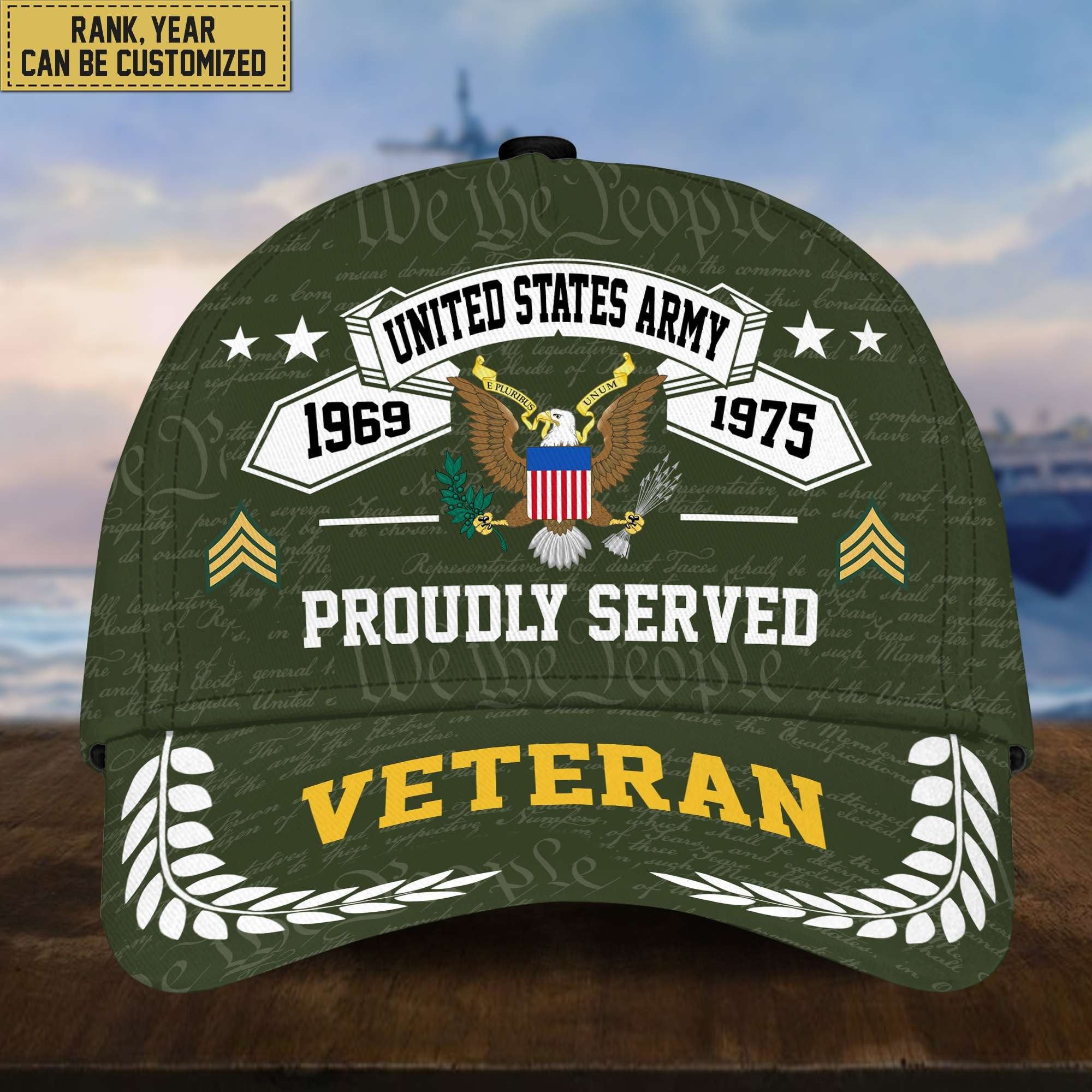 Premium US Veterans Cap, Custom Rank, Years Of Service, Gift For Veterans Day, Father's Day, Independence Day APVC040601