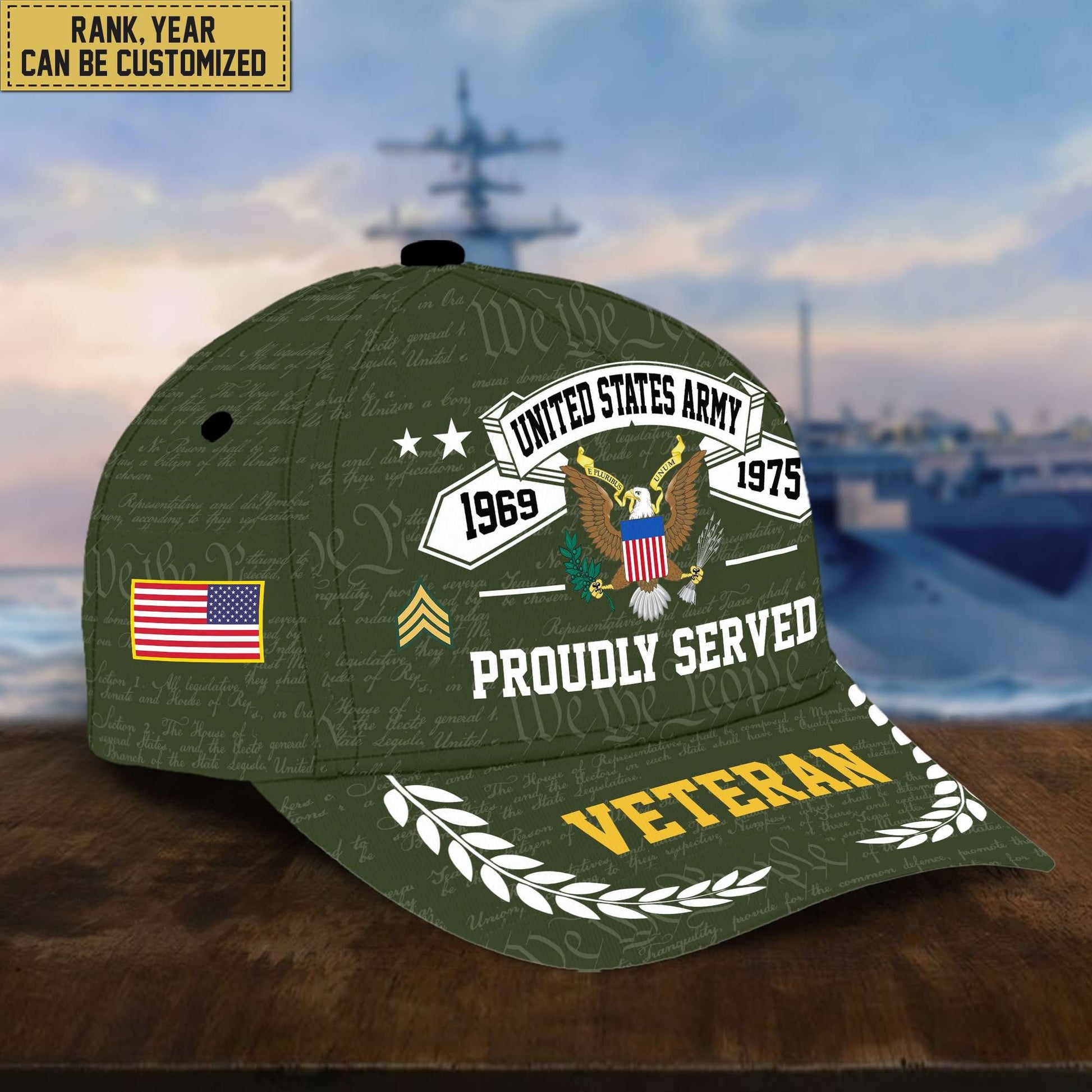 Premium US Veterans Cap, Custom Rank, Years Of Service, Gift For Veterans Day, Father's Day, Independence Day APVC040601