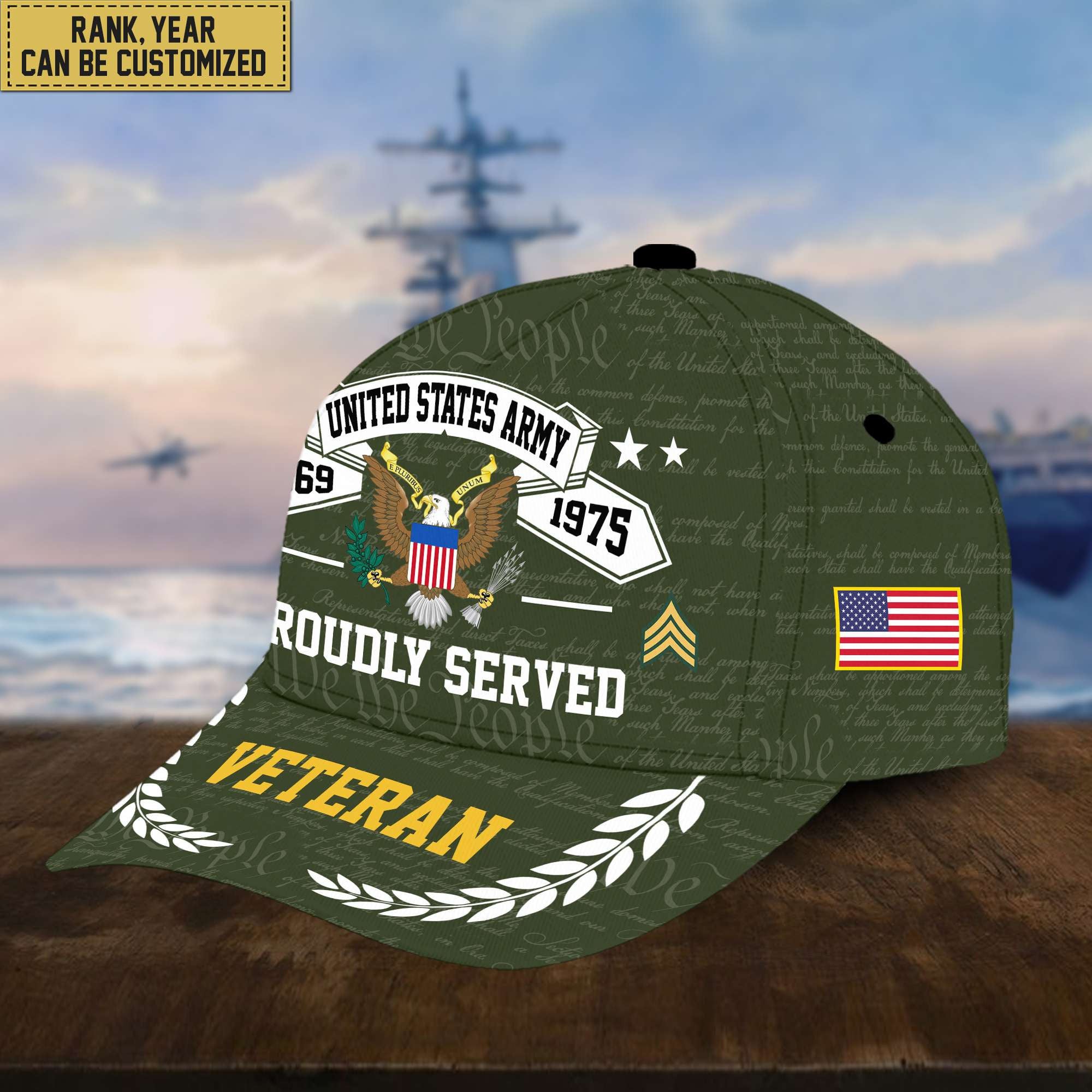 Premium US Veterans Cap, Custom Rank, Years Of Service, Gift For Veterans Day, Father's Day, Independence Day APVC040601