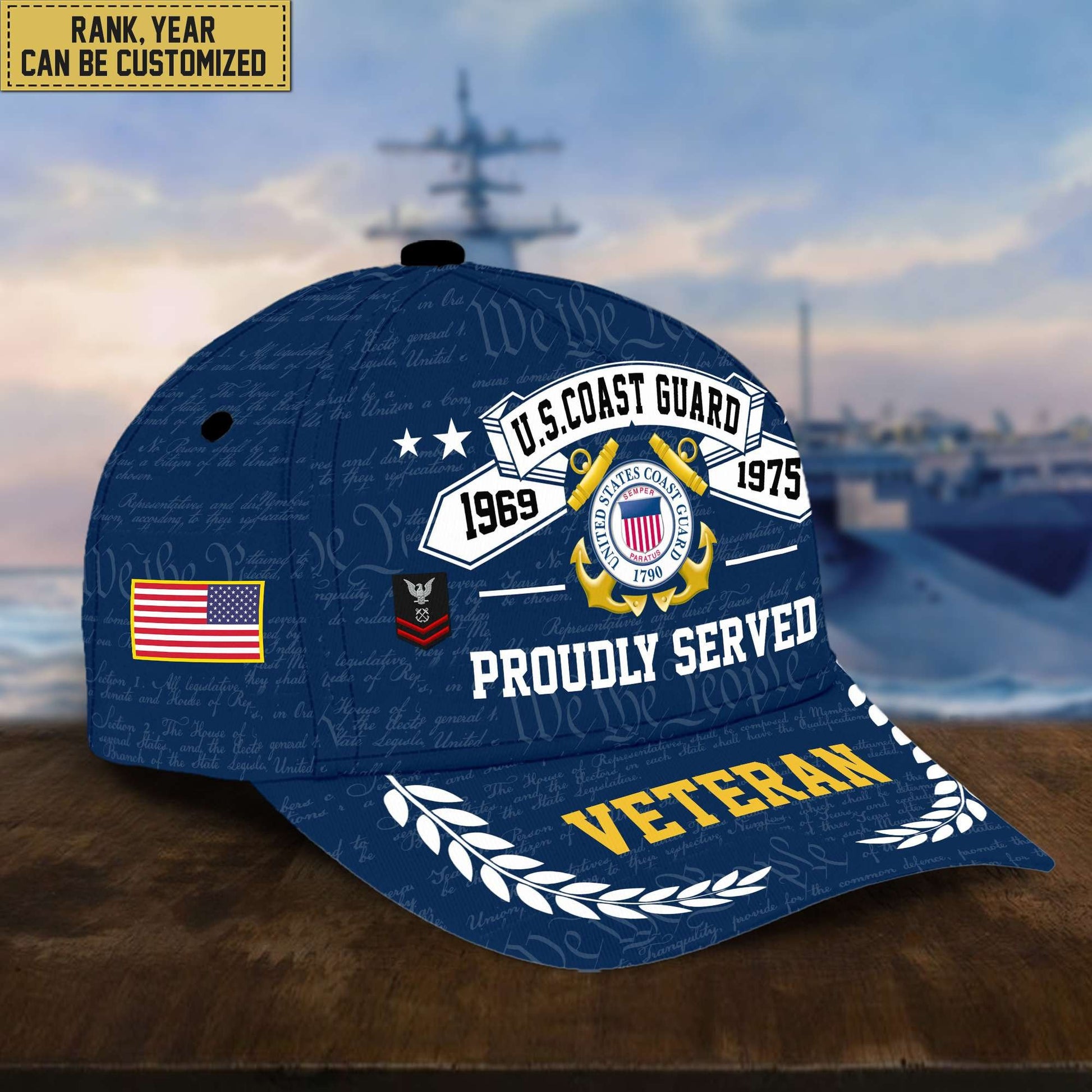 Premium US Veterans Cap, Custom Rank, Years Of Service, Gift For Veterans Day, Father's Day, Independence Day APVC040601