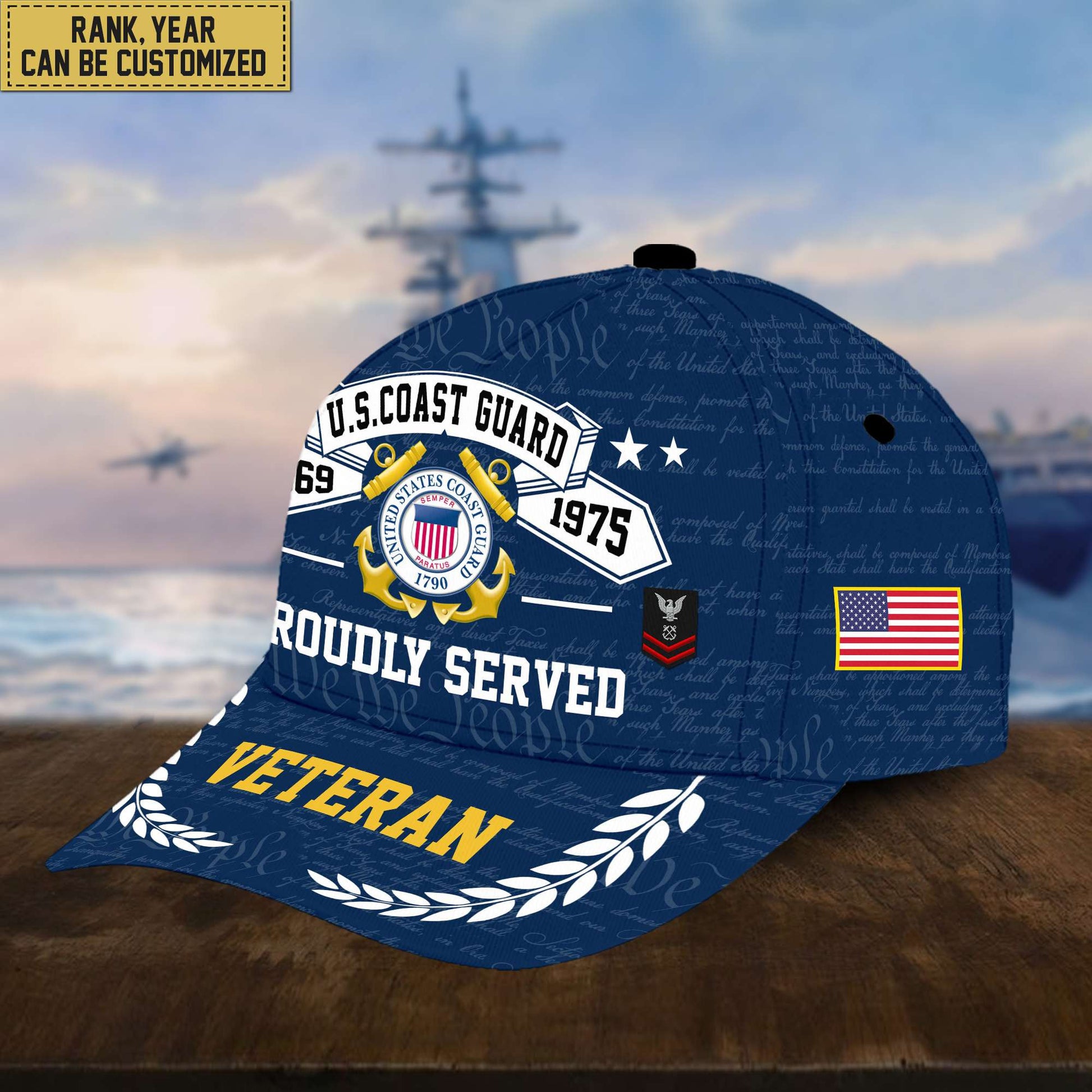 Premium US Veterans Cap, Custom Rank, Years Of Service, Gift For Veterans Day, Father's Day, Independence Day APVC040601