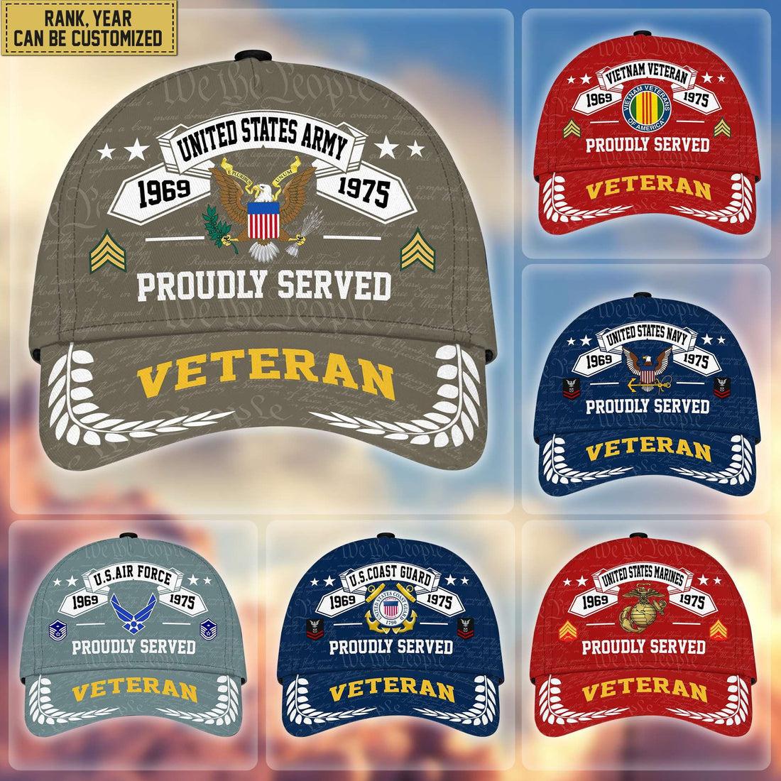 Premium US Veterans Cap, Custom Rank, Years Of Service, Gift For Veterans Day, Father's Day, Independence Day APVC040601