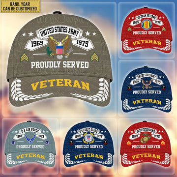 Premium US Veterans Cap, Custom Rank, Years Of Service, Gift For Veterans Day, Father's Day, Independence Day APVC040601