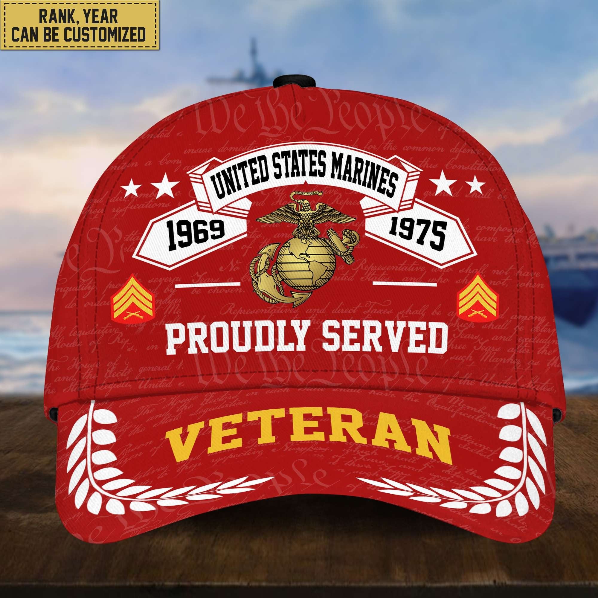 Premium US Veterans Cap, Custom Rank, Years Of Service, Gift For Veterans Day, Father's Day, Independence Day APVC040601