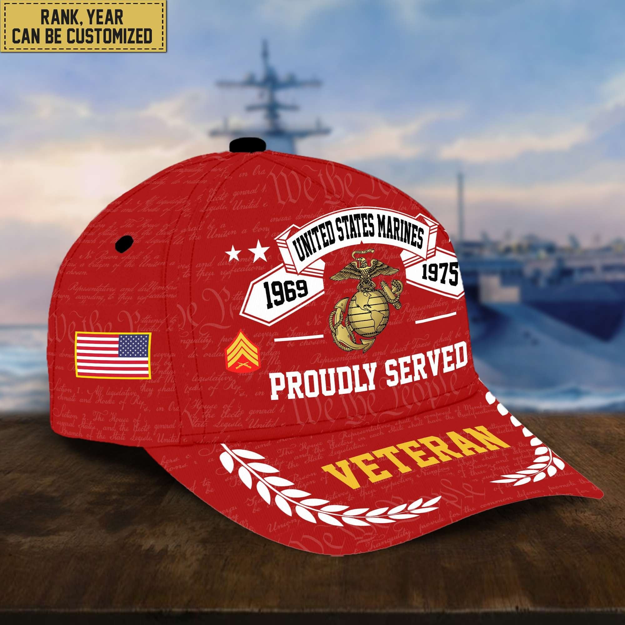 Premium US Veterans Cap, Custom Rank, Years Of Service, Gift For Veterans Day, Father's Day, Independence Day APVC040601
