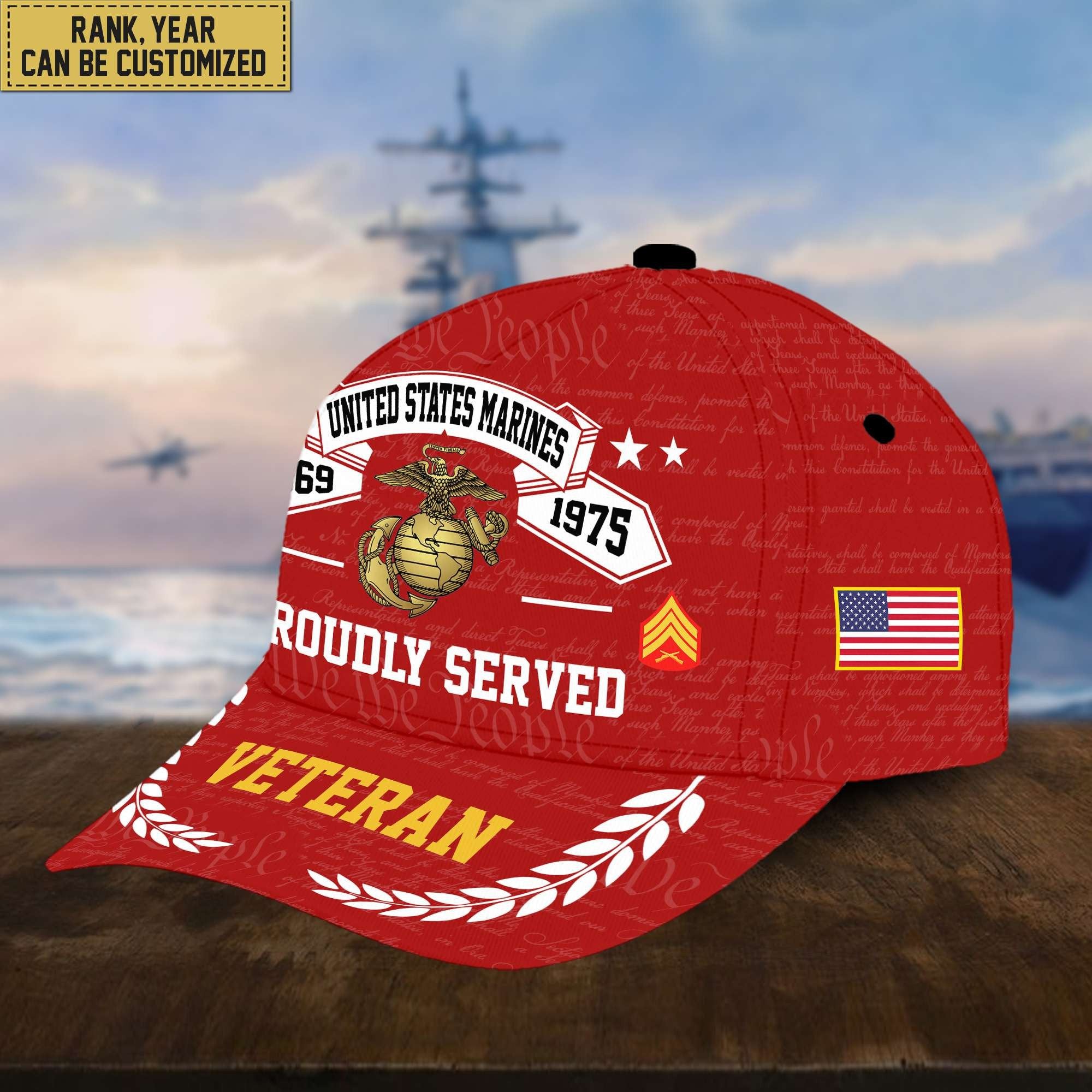 Premium US Veterans Cap, Custom Rank, Years Of Service, Gift For Veterans Day, Father's Day, Independence Day APVC040601
