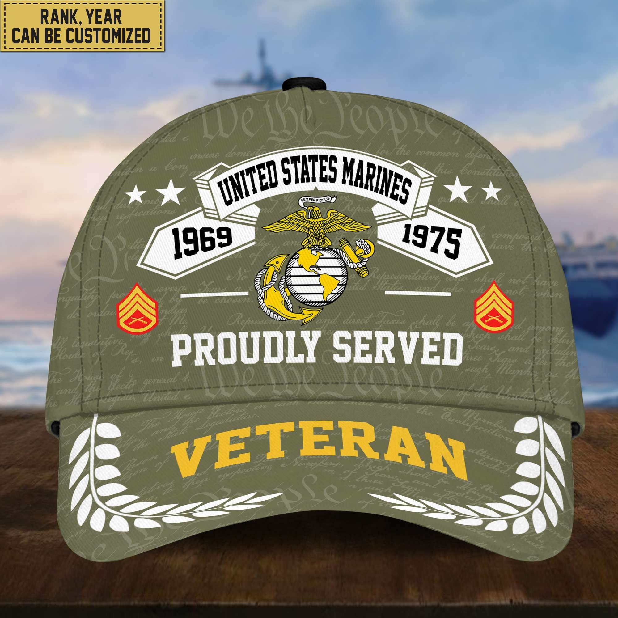 Premium US Veterans Cap, Custom Rank, Years Of Service, Gift For Veterans Day, Father's Day, Independence Day APVC040601