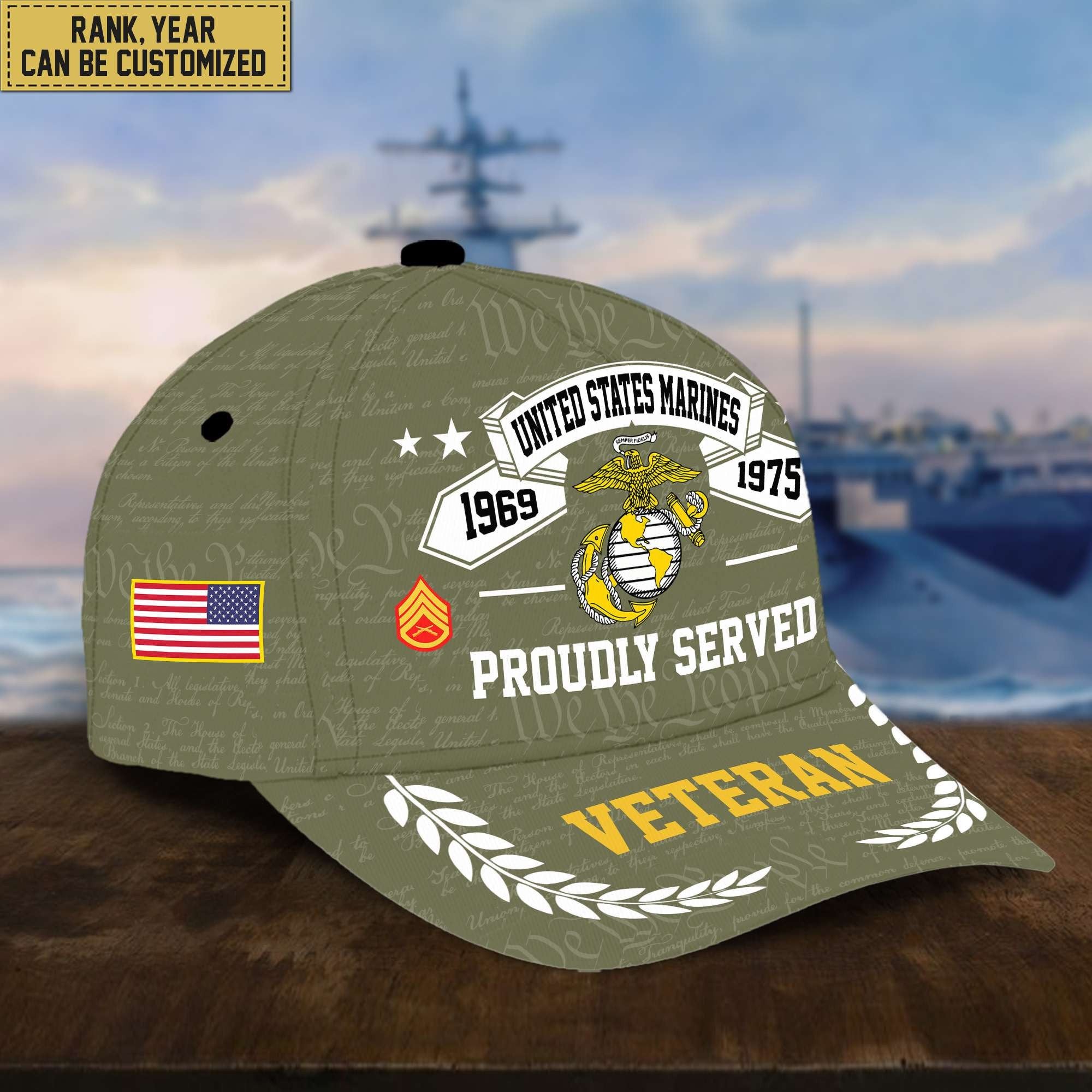 Premium US Veterans Cap, Custom Rank, Years Of Service, Gift For Veterans Day, Father's Day, Independence Day APVC040601