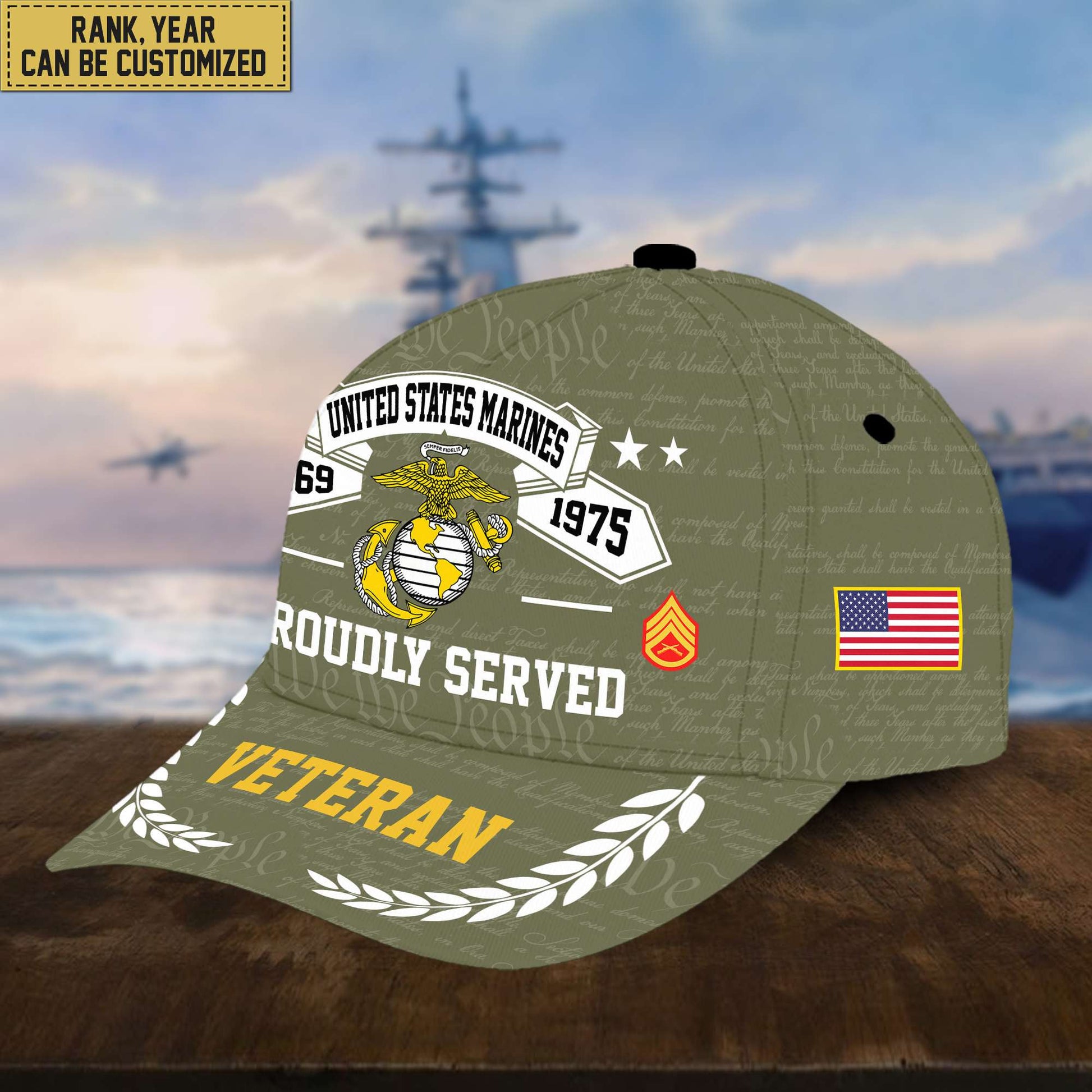 Premium US Veterans Cap, Custom Rank, Years Of Service, Gift For Veterans Day, Father's Day, Independence Day APVC040601