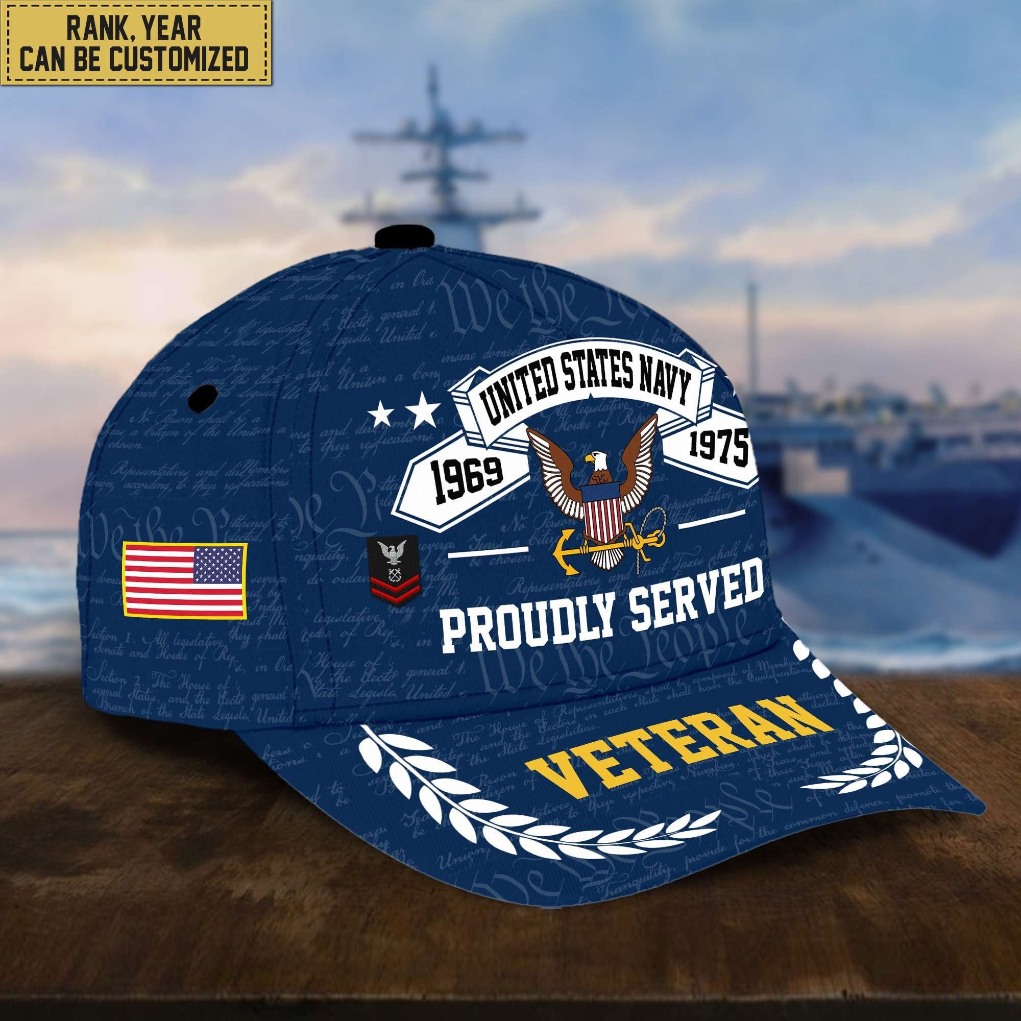 Premium US Veterans Cap, Custom Rank, Years Of Service, Gift For Veterans Day, Father's Day, Independence Day APVC040601