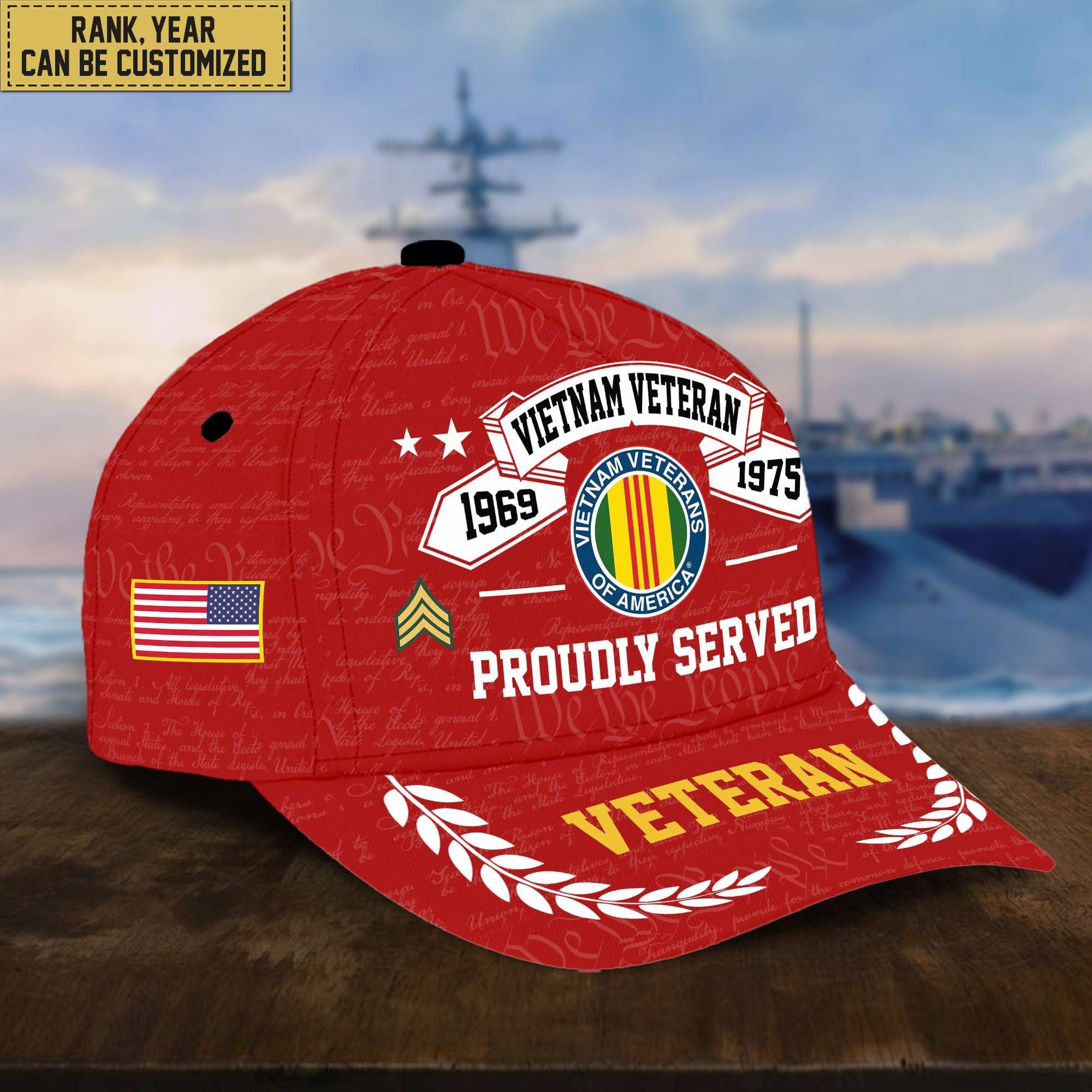 Premium US Veterans Cap, Custom Rank, Years Of Service, Gift For Veterans Day, Father's Day, Independence Day APVC040601