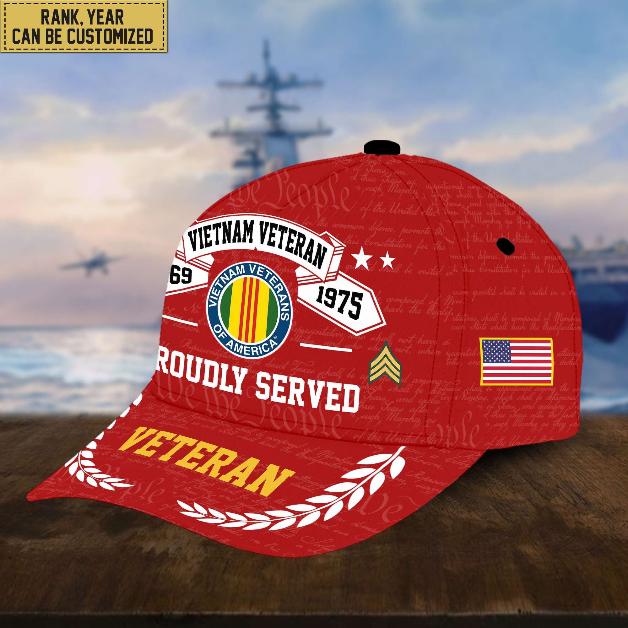 Premium US Veterans Cap, Custom Rank, Years Of Service, Gift For Veterans Day, Father's Day, Independence Day APVC040601