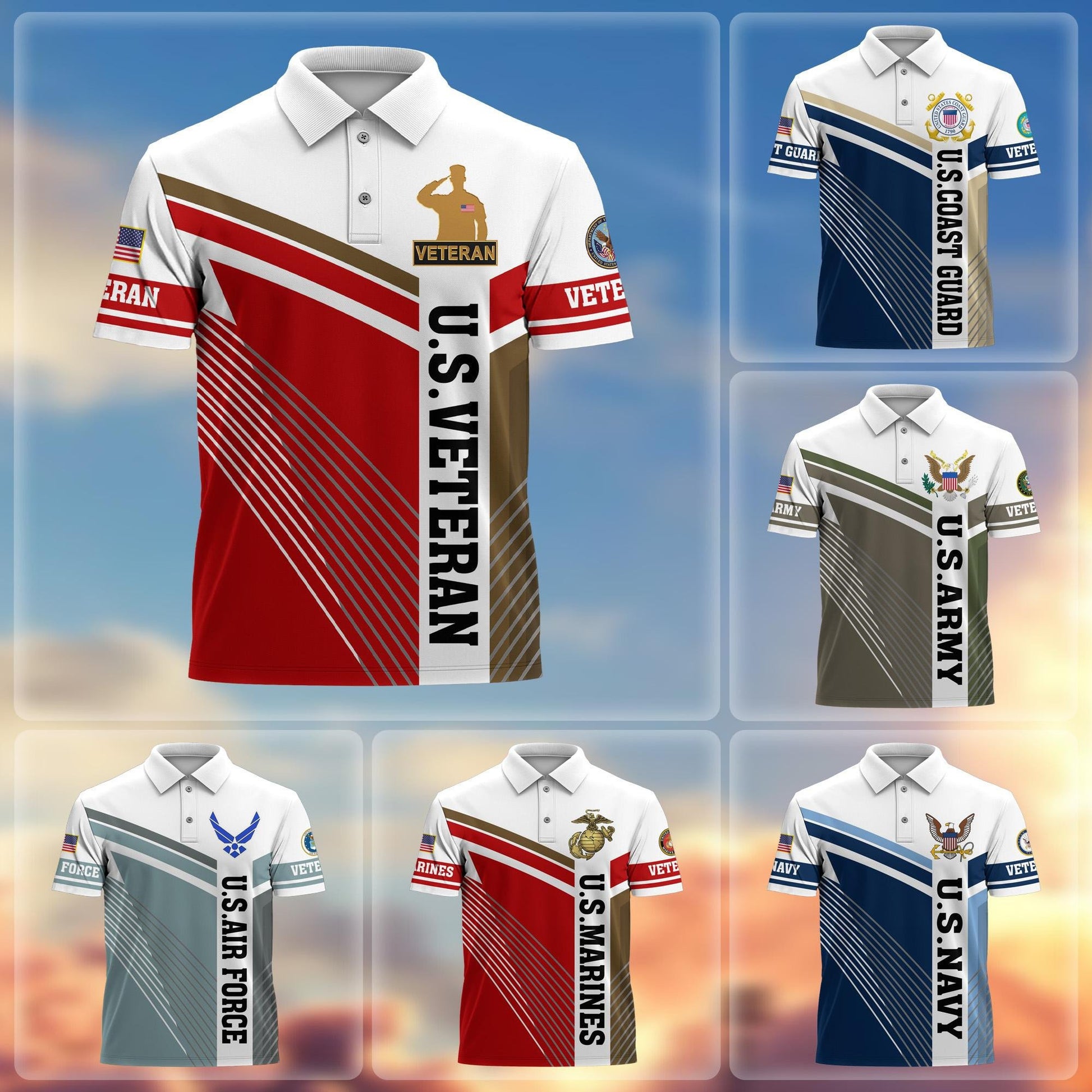 Premium US Veterans Polo Shirt, Gift For Army Veteran, Navy Veteran, Marine Veteran, Air Force Veteran, Coast Guard Veteran, Vietnam Veteran, Gift For Veterans Day, Father's Day, Independence Day APVC100601