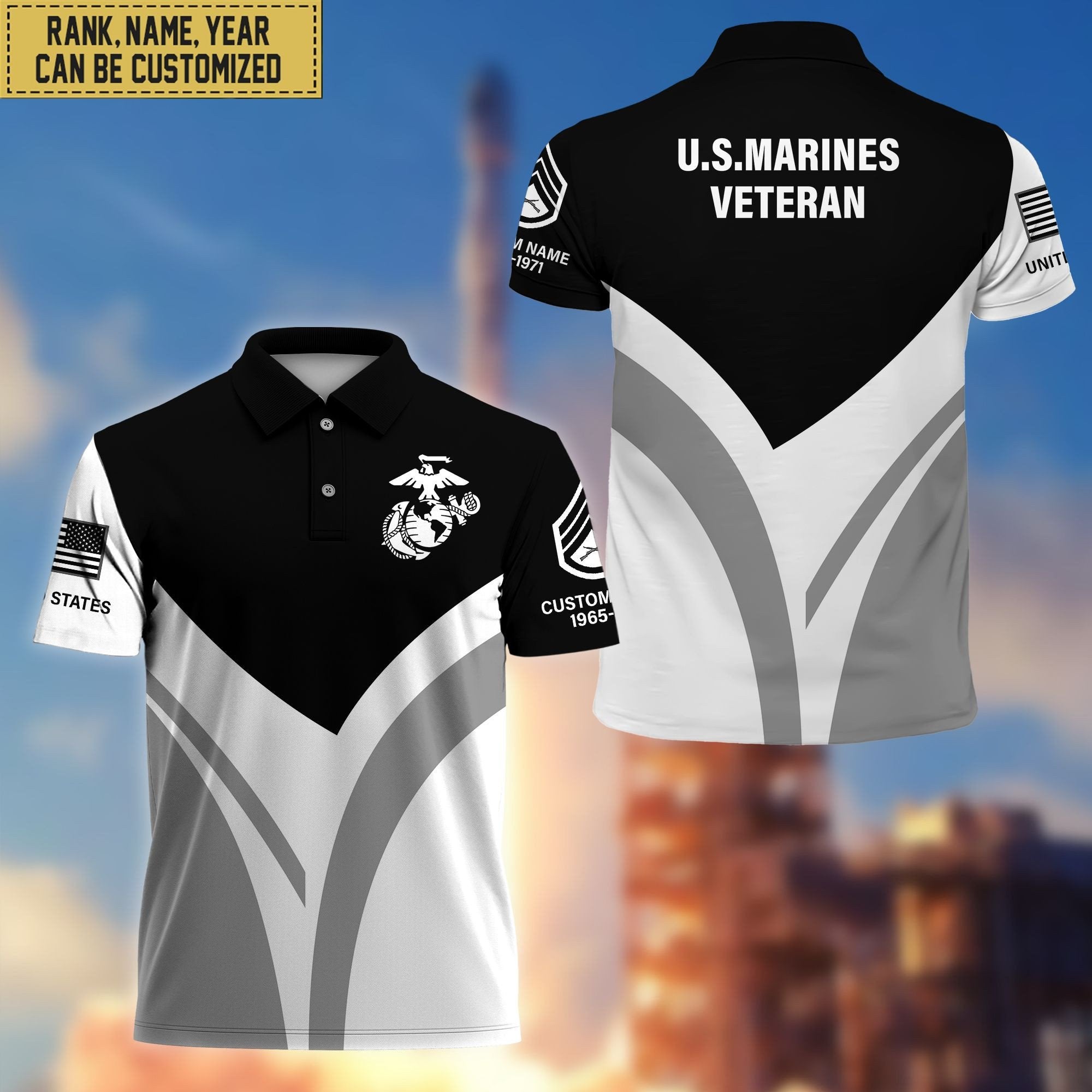 Premium Custom USMC Polo Shirt, Gift for Marine Veteran, Veterans Day, Father's Day VPVC201403