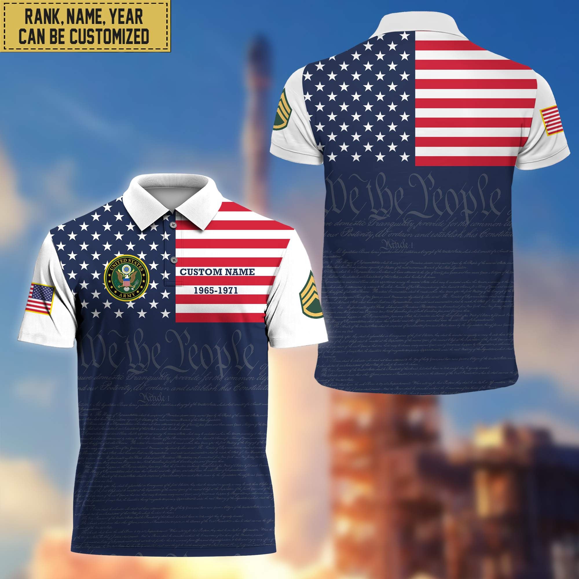 US Army Polo Shirt, Custom Name, Rank, Gift for Army Veteran, Veterans Day, Father's Day VPVC201501