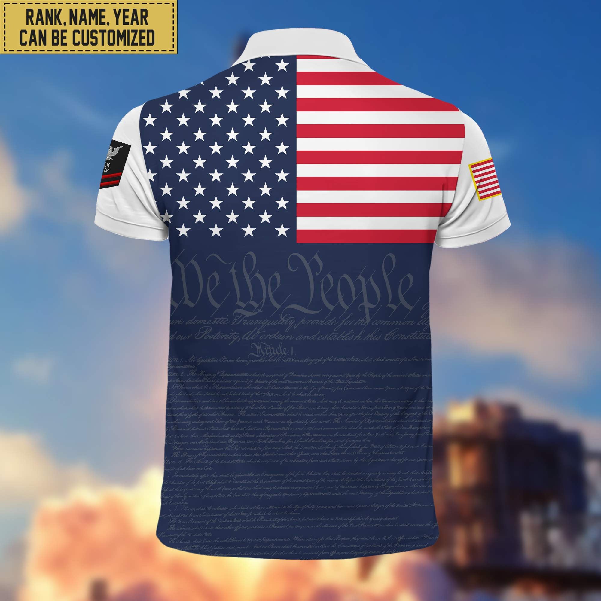 US Navy Polo Shirt, Custom Name, Rank, Gift for Navy Veteran, Veterans Day, Father's Day VPVC201502