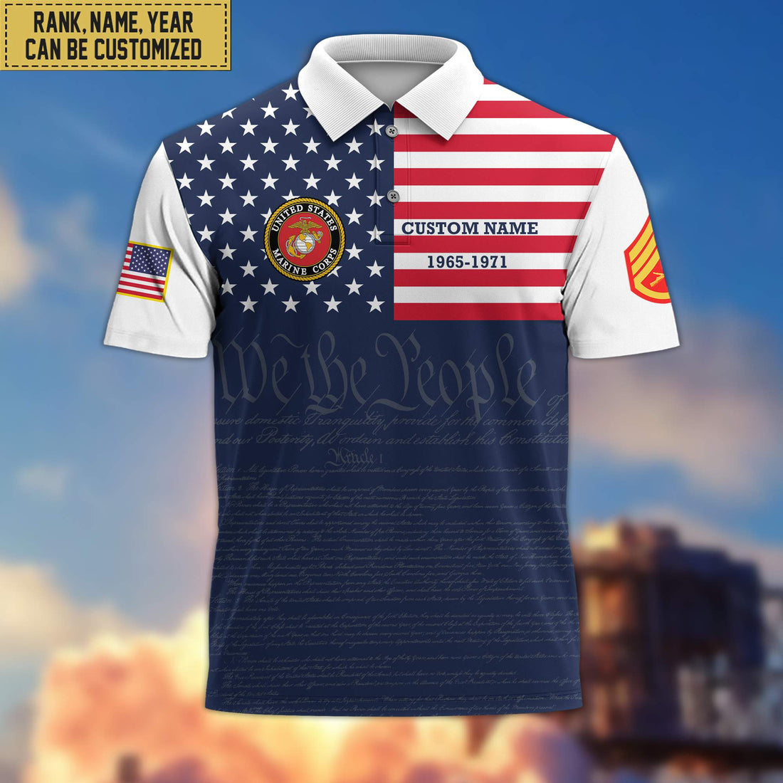 USMC Polo Shirt, Custom Name, Rank, Gift for Marine Veteran, Veterans Day, Father's Day VPVC201503
