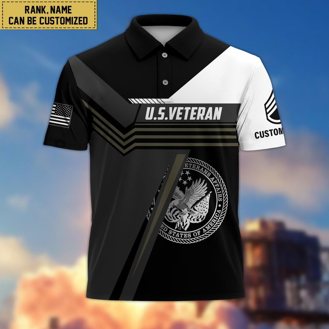 Custom US Veteran Polo Shirt, Custom Name, Rank, Gift for US Veteran VPVC201807