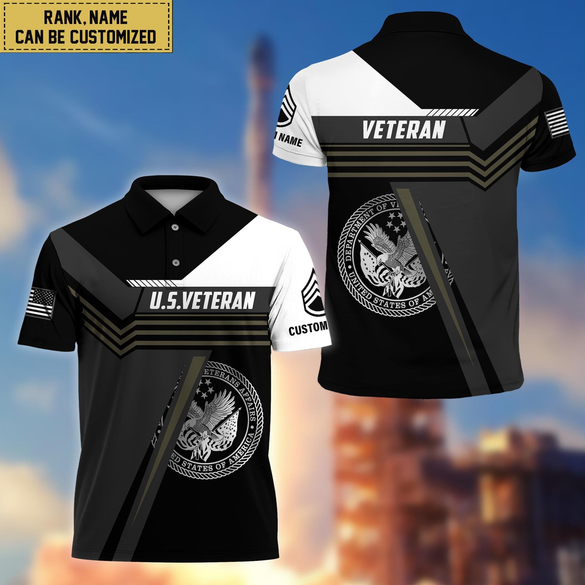 Custom US Veteran Polo Shirt, Custom Name, Rank, Gift for US Veteran VPVC201807