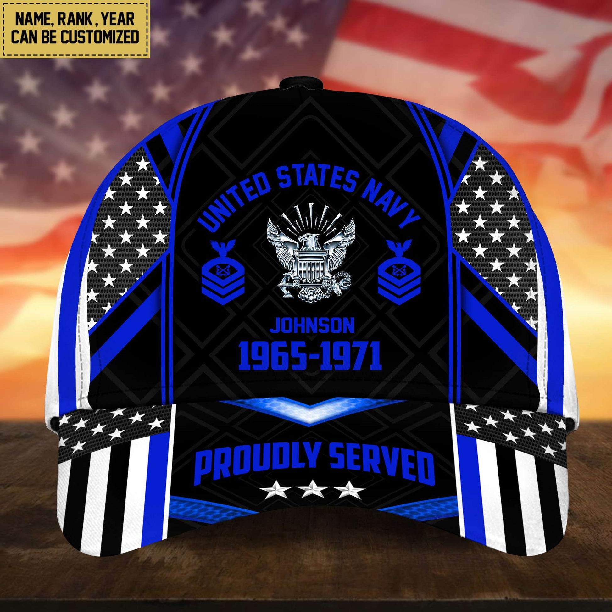 Premium US Navy Cap, Hat For Navy Veteran, Custom Name, Rank VPVC002302