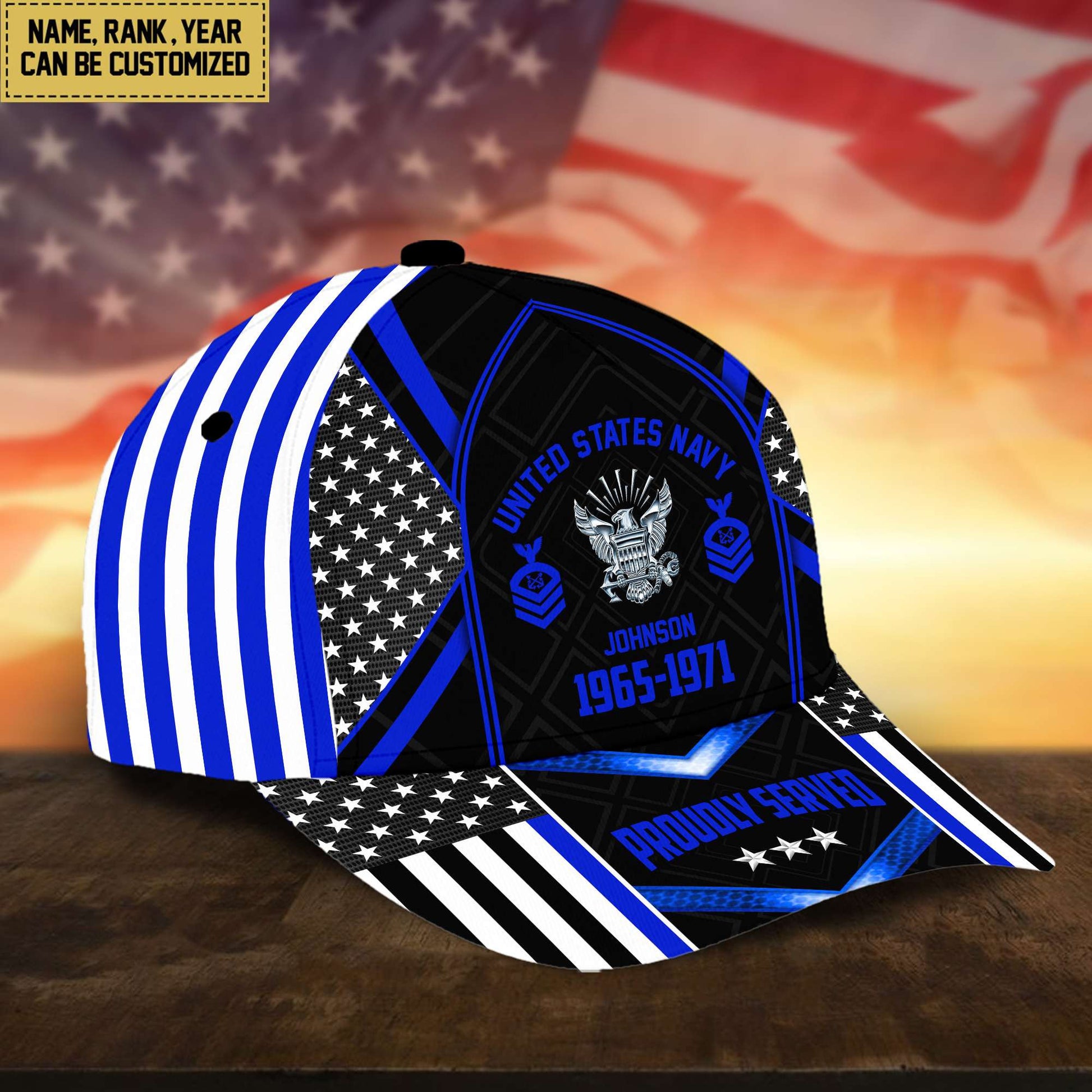 Premium US Navy Cap, Hat For Navy Veteran, Custom Name, Rank VPVC002302
