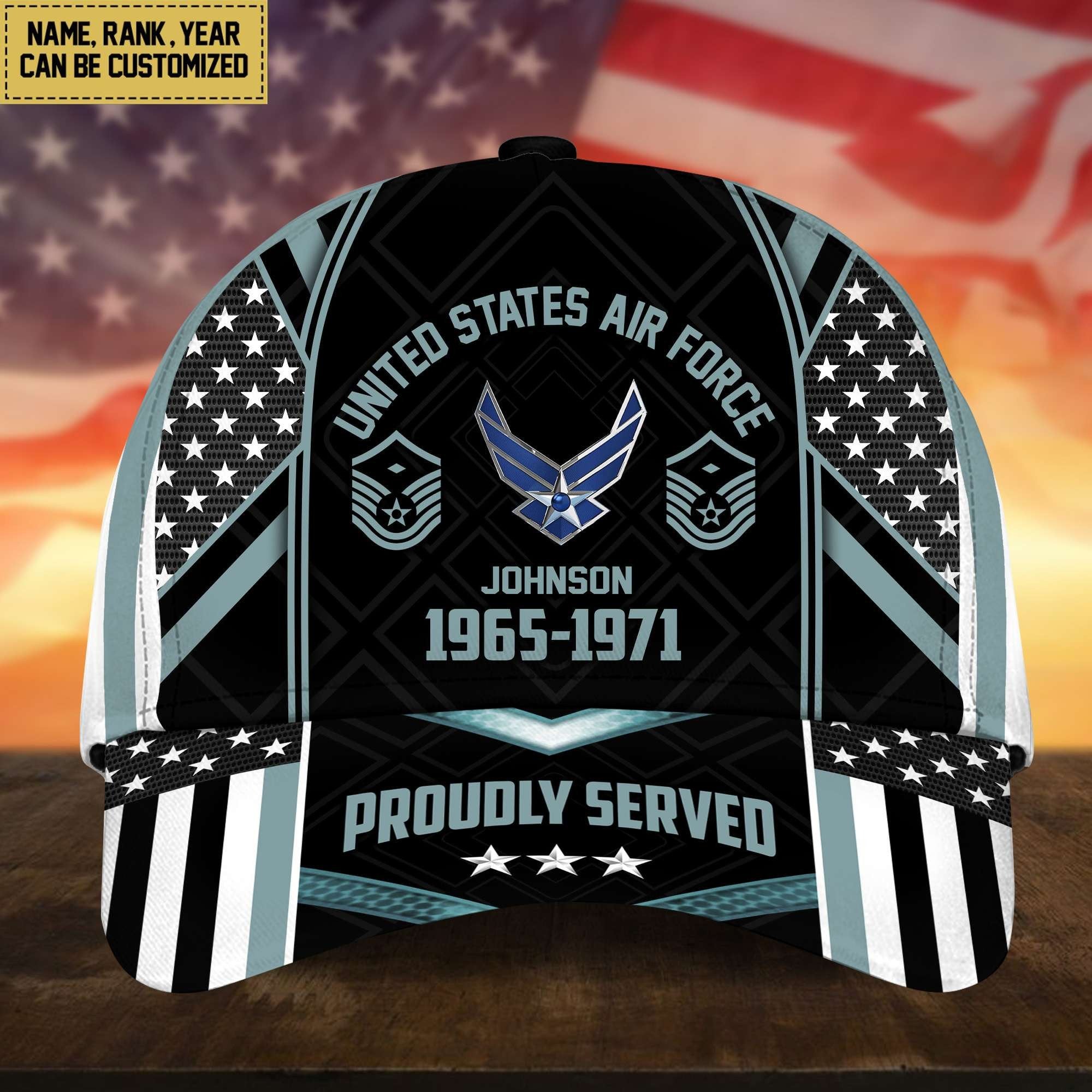 Premium USAF Cap, Hat For Air Force Veteran, Custom Name, Rank VPVC002304
