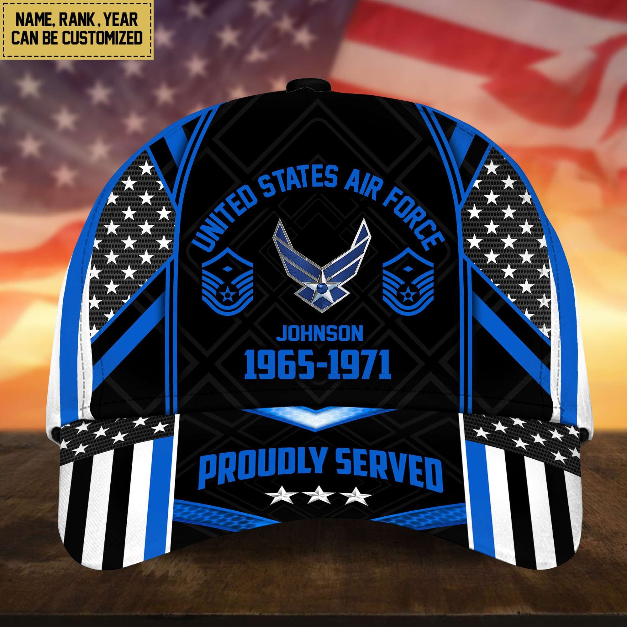 Premium USAF Cap, Hat For Air Force Veteran, Custom Name, Rank VPVC002304