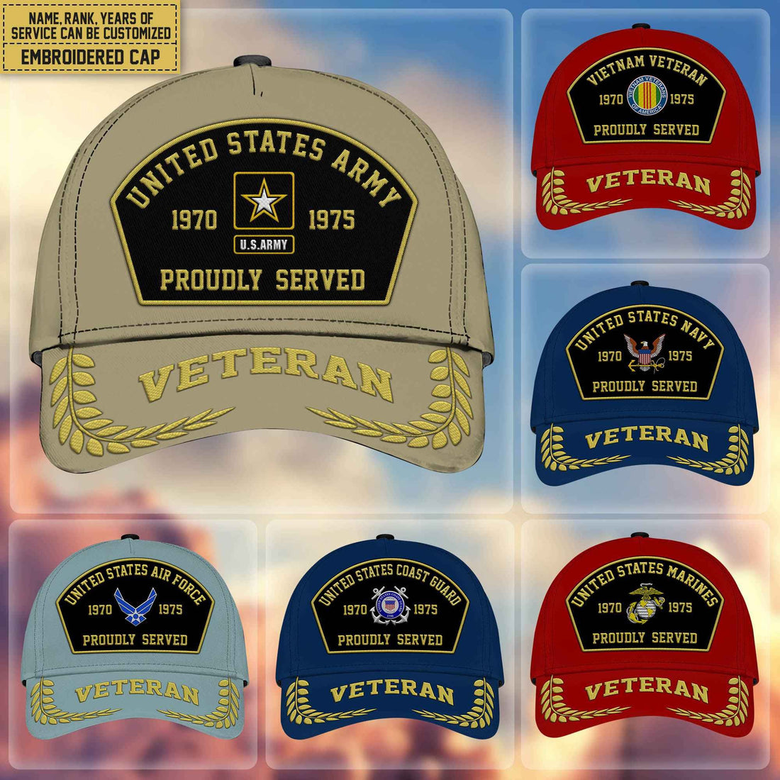 Premium Custom US Veterans Embroidered Cap, Gift For Veterans Day, Father's Day, Independence Day APVC110603