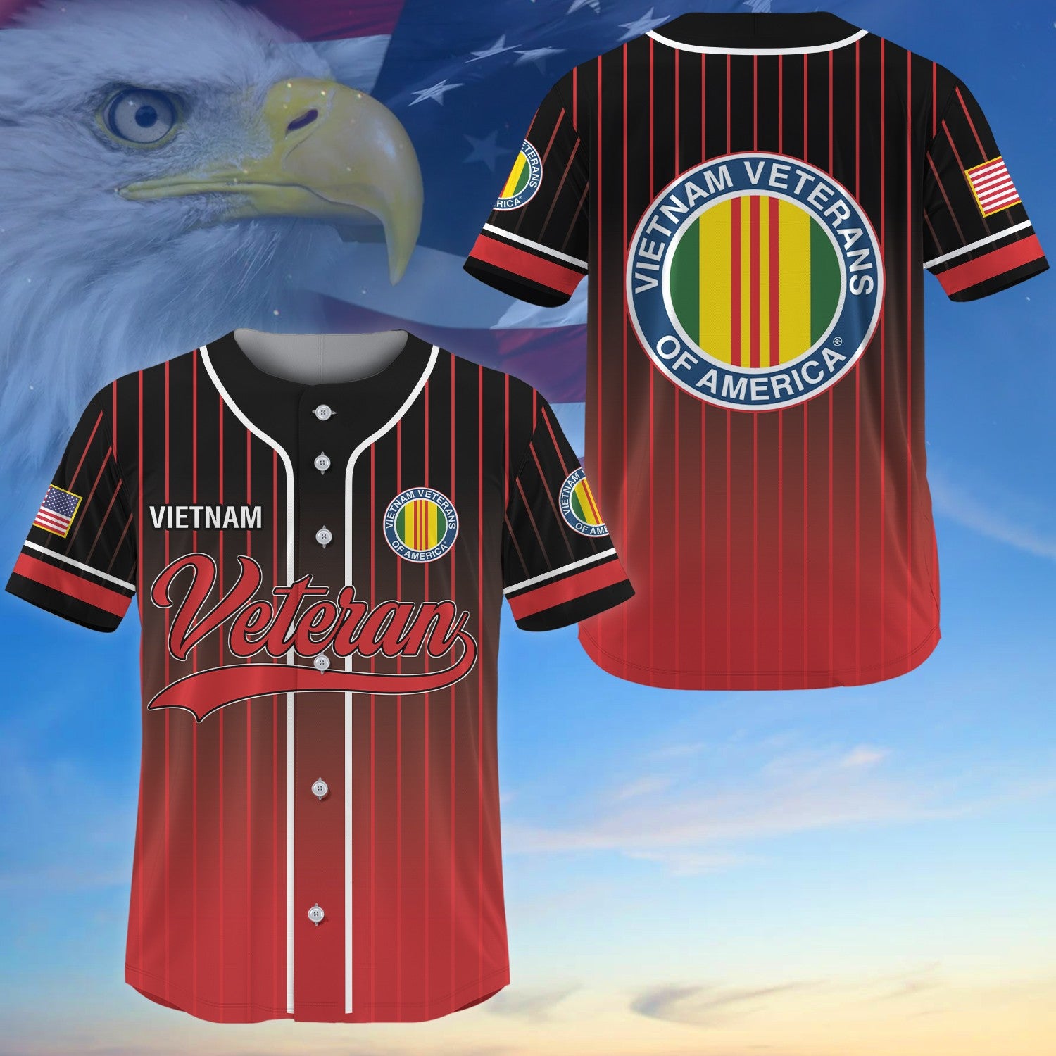 Premium US Veterans Baseball Jersey, Gifts for Army, Navy, Marine, Air Force, Coast Guard, Vietnam Veteran APVC240601