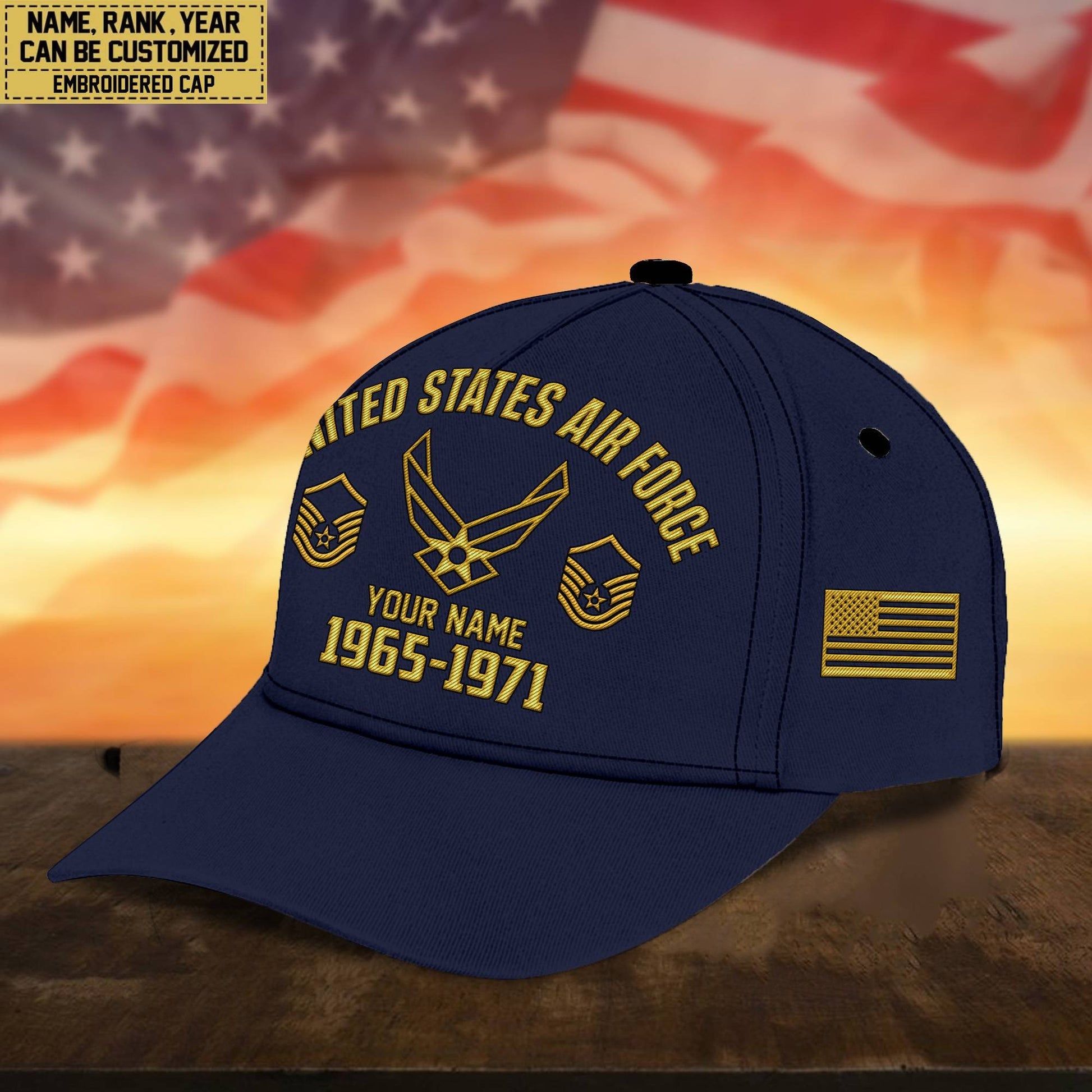 Custom Name, Rank, USAF Embroidered Cap, Hat for Air Force Veteran, Gifts for Father's Day, Veterans Day VPVC300304